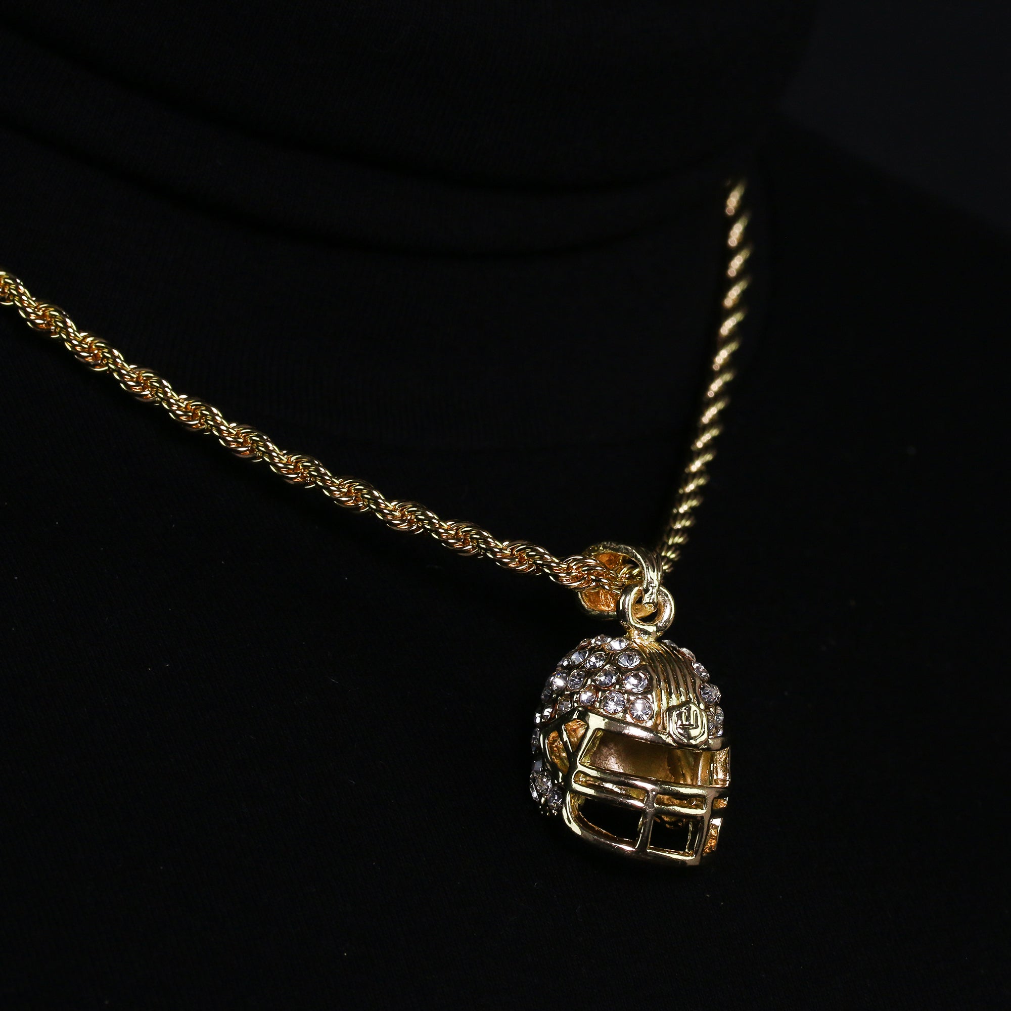 14k Gold Plated Hip-Hop Cz Football Helmet Pendant 20" Choker Rope Chain Necklace