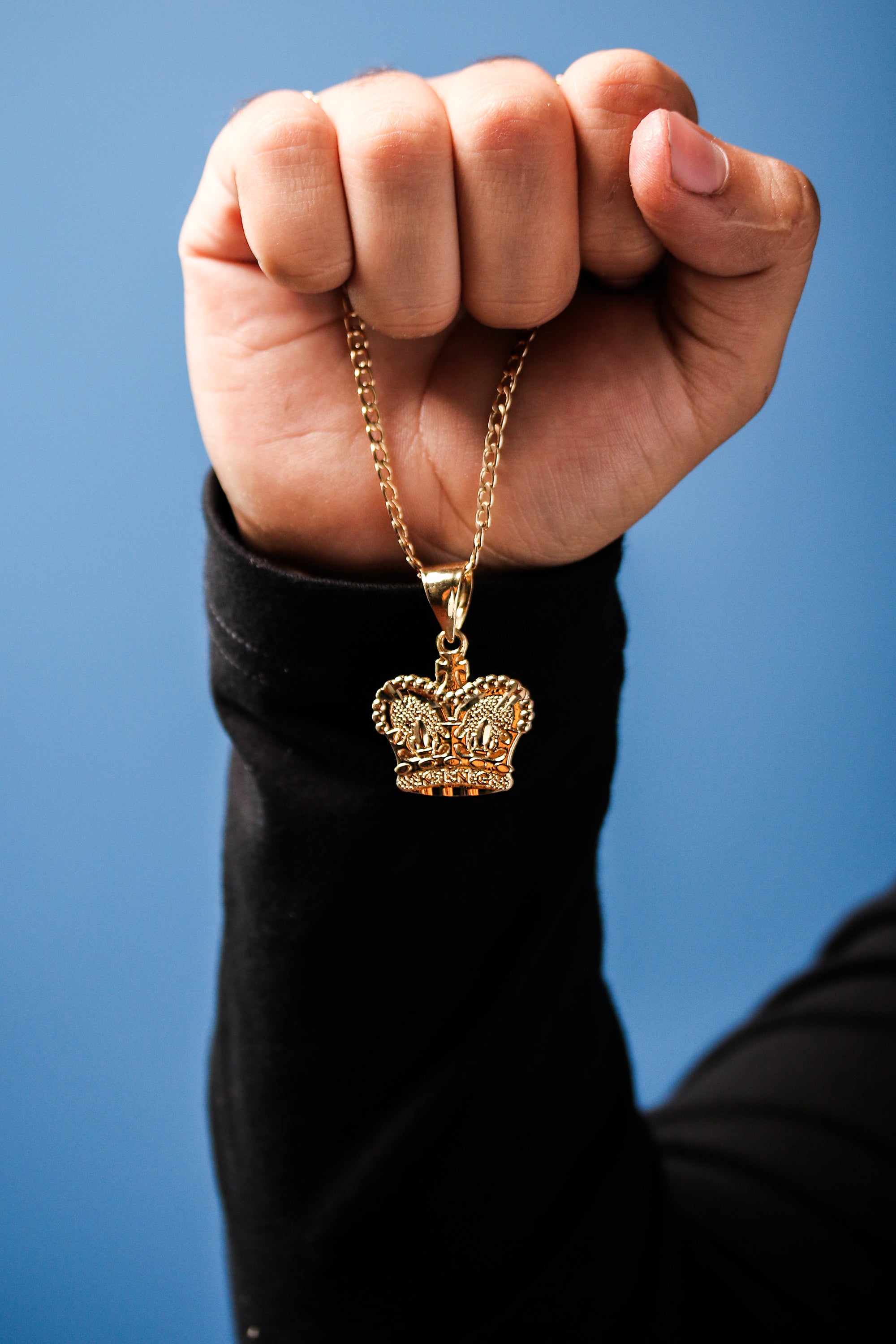 King Crown Diamond Cut Pendant Cuban Chain 14k Gold PT