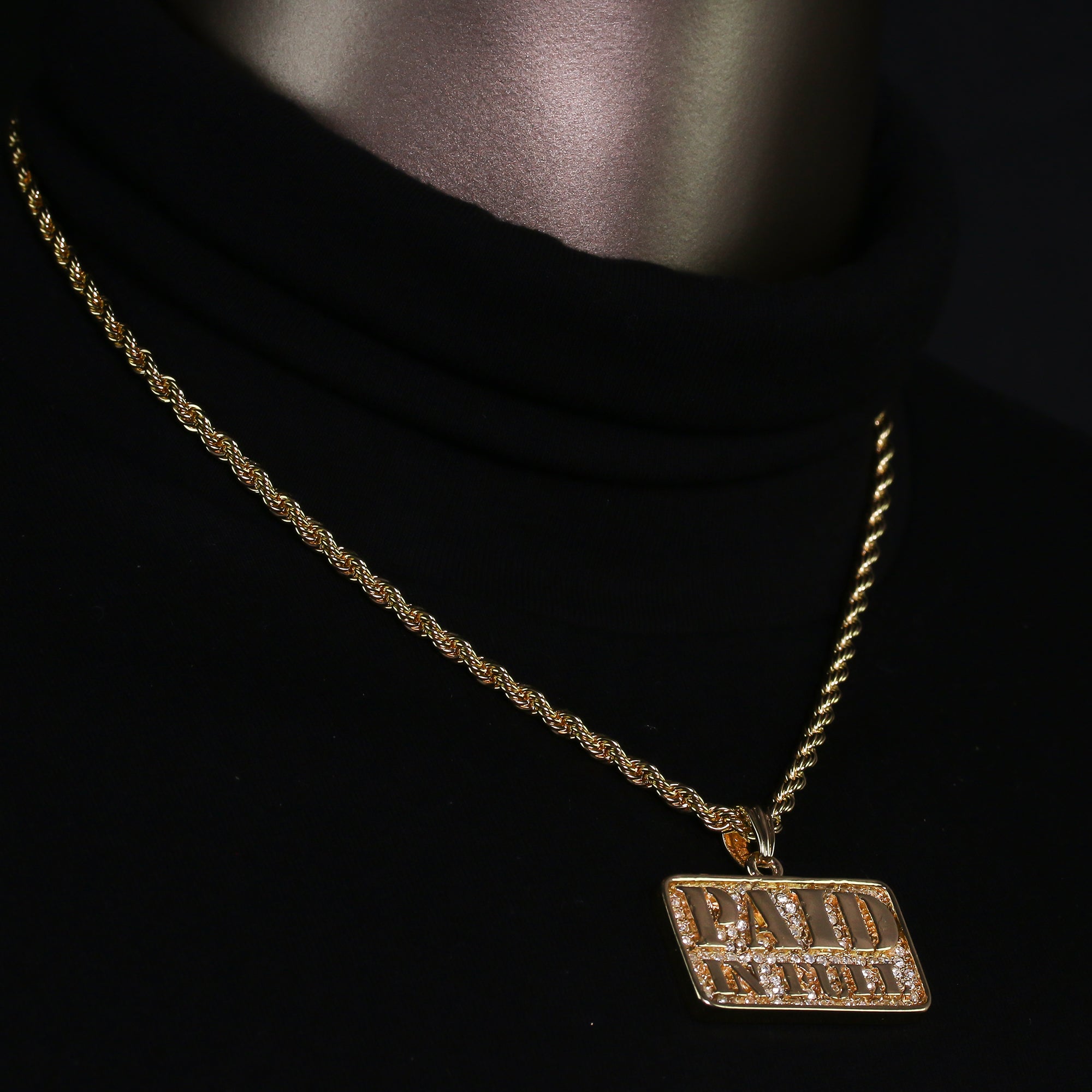 14k Gold Plated Hip-Hop Cz Paid In Full Pendant 20" Choker Rope Chain Necklace