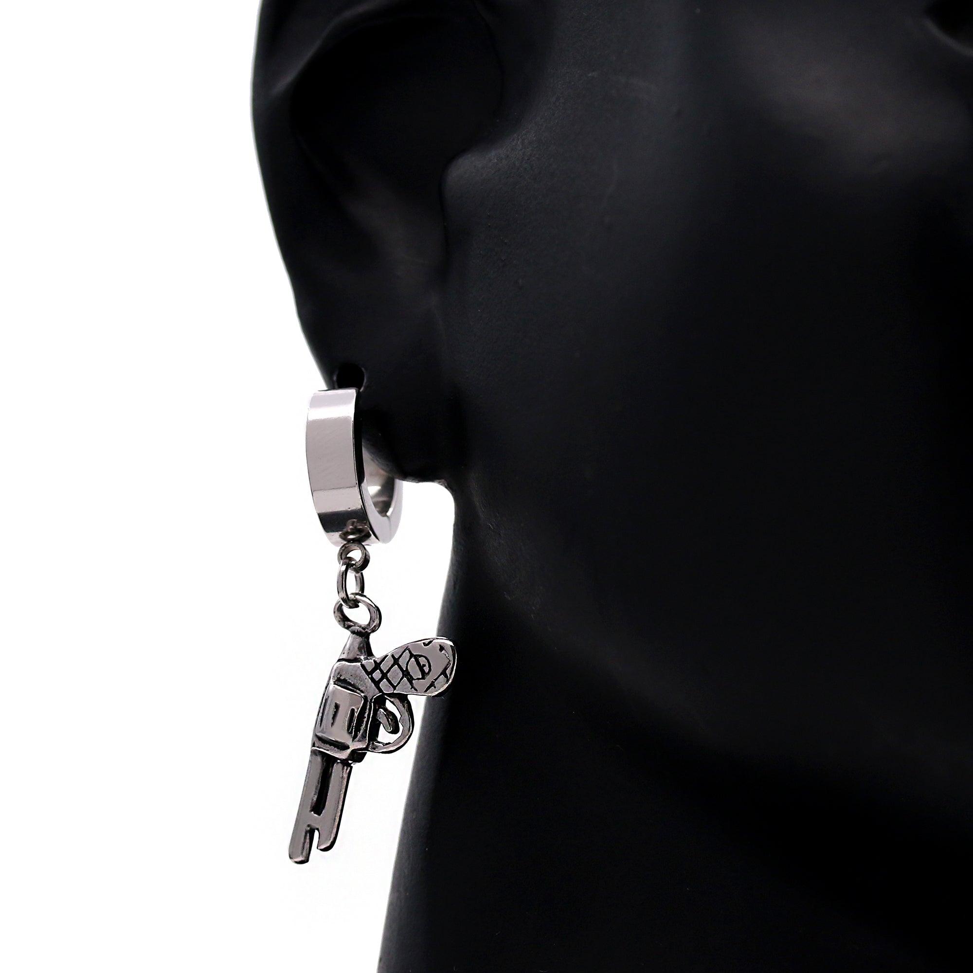 Revolver Hoop Earring White Gold Stainless Steel