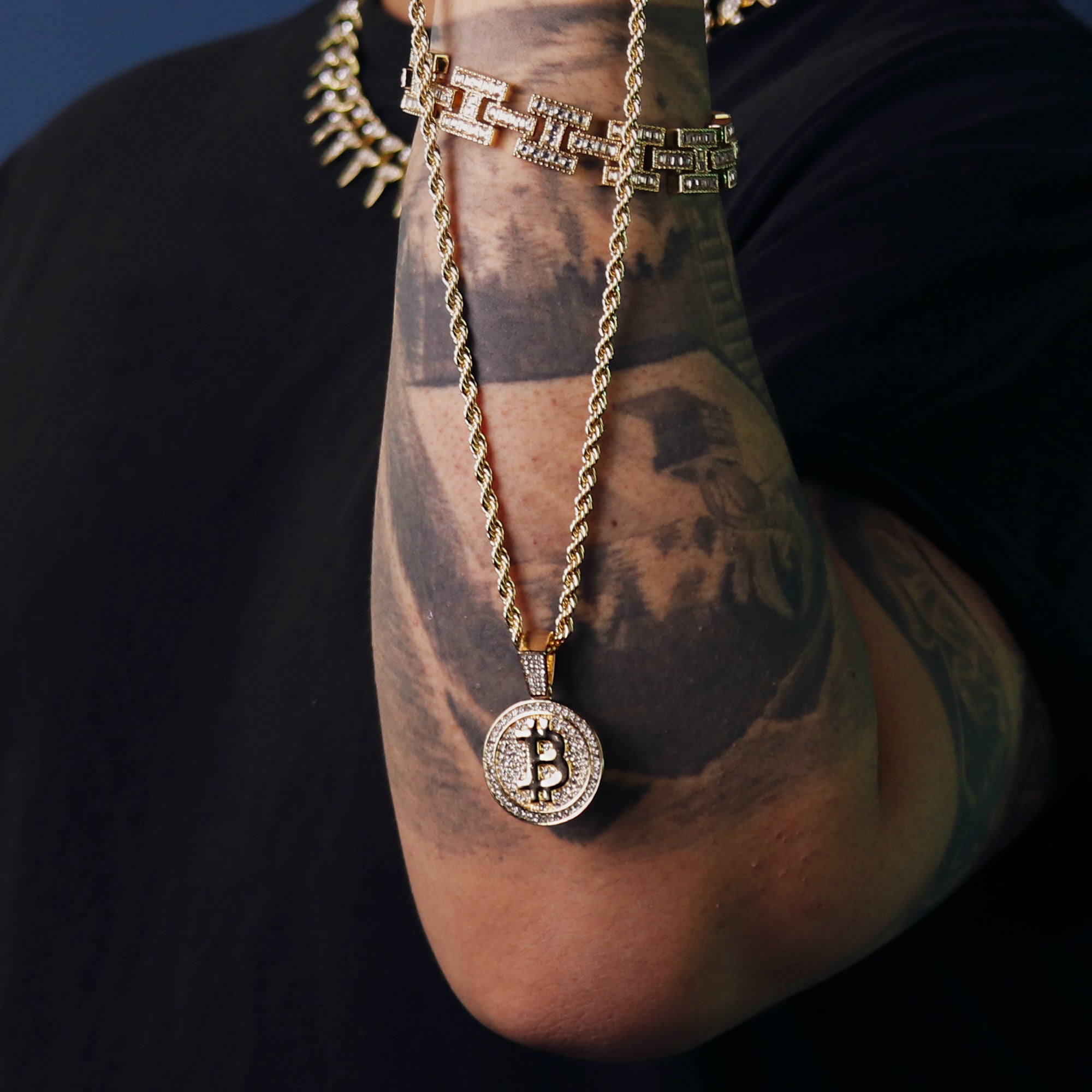 BitCoin Pendant 24" Rope Chain Men's Hip Hop 18k Jewelry