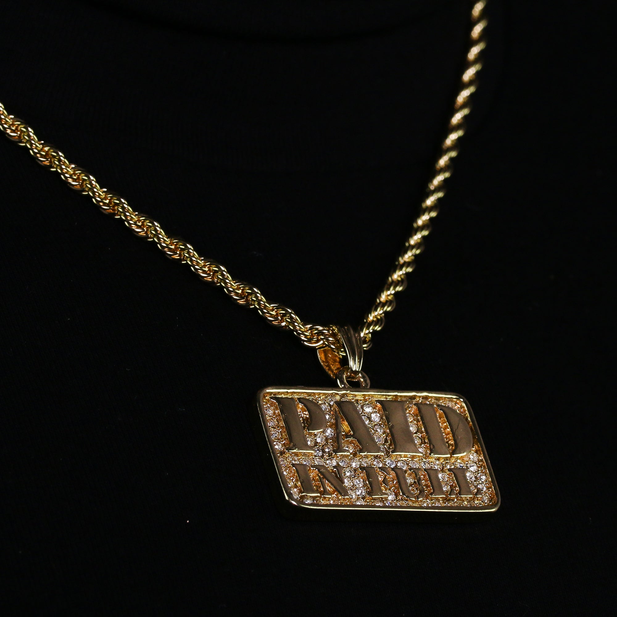 14k Gold Plated Hip-Hop Cz Paid In Full Pendant 20" Choker Rope Chain Necklace