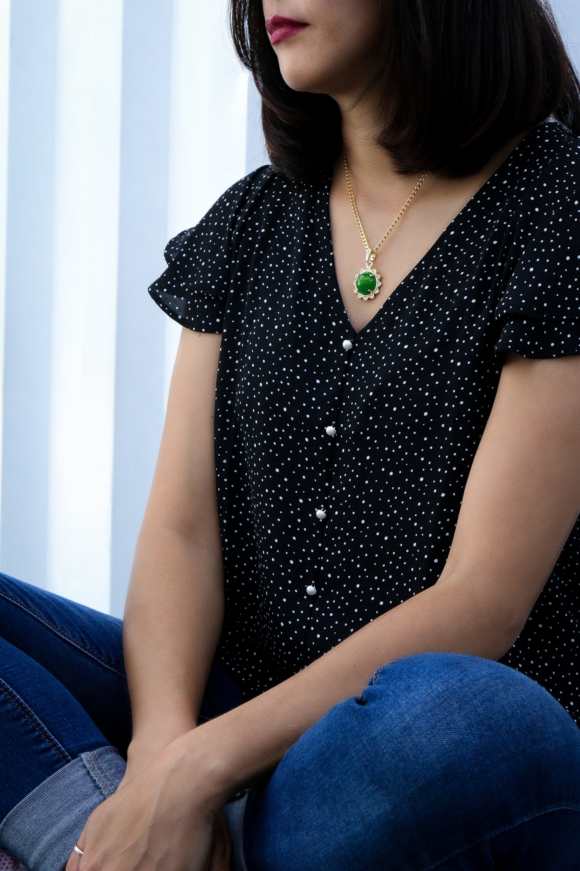 Green Round Women's Jade Chain Pendant Necklace