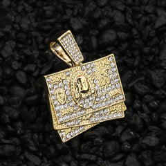$100 Dollar Stack Pendant 24" Rope Chain Hip Hop 18k Jewelry