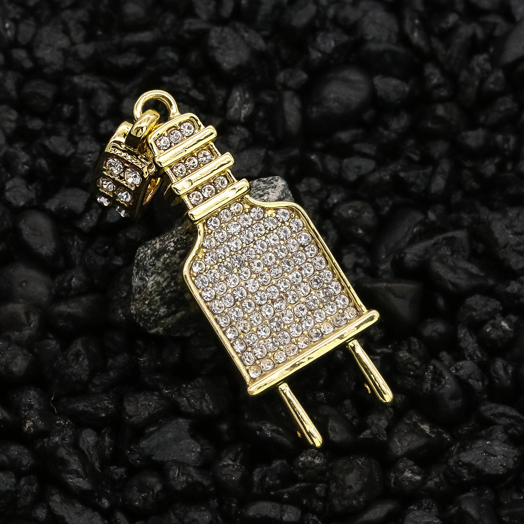 Power Plug Pendant 24" Rope Chain Hip Hop 18k Jewelry Necklace