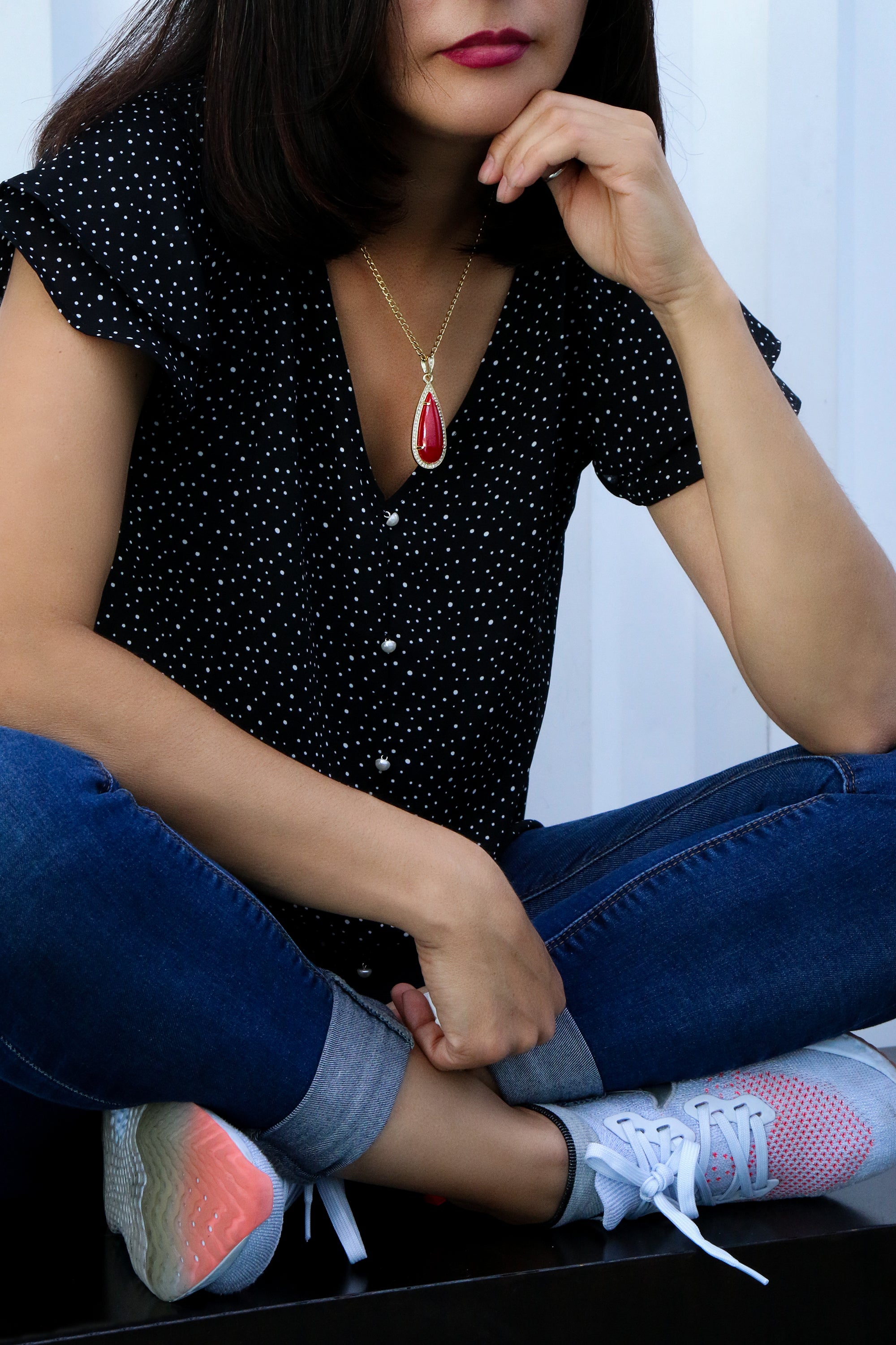 Red Tear Women's Jade Cuban Chain Pendant Necklace