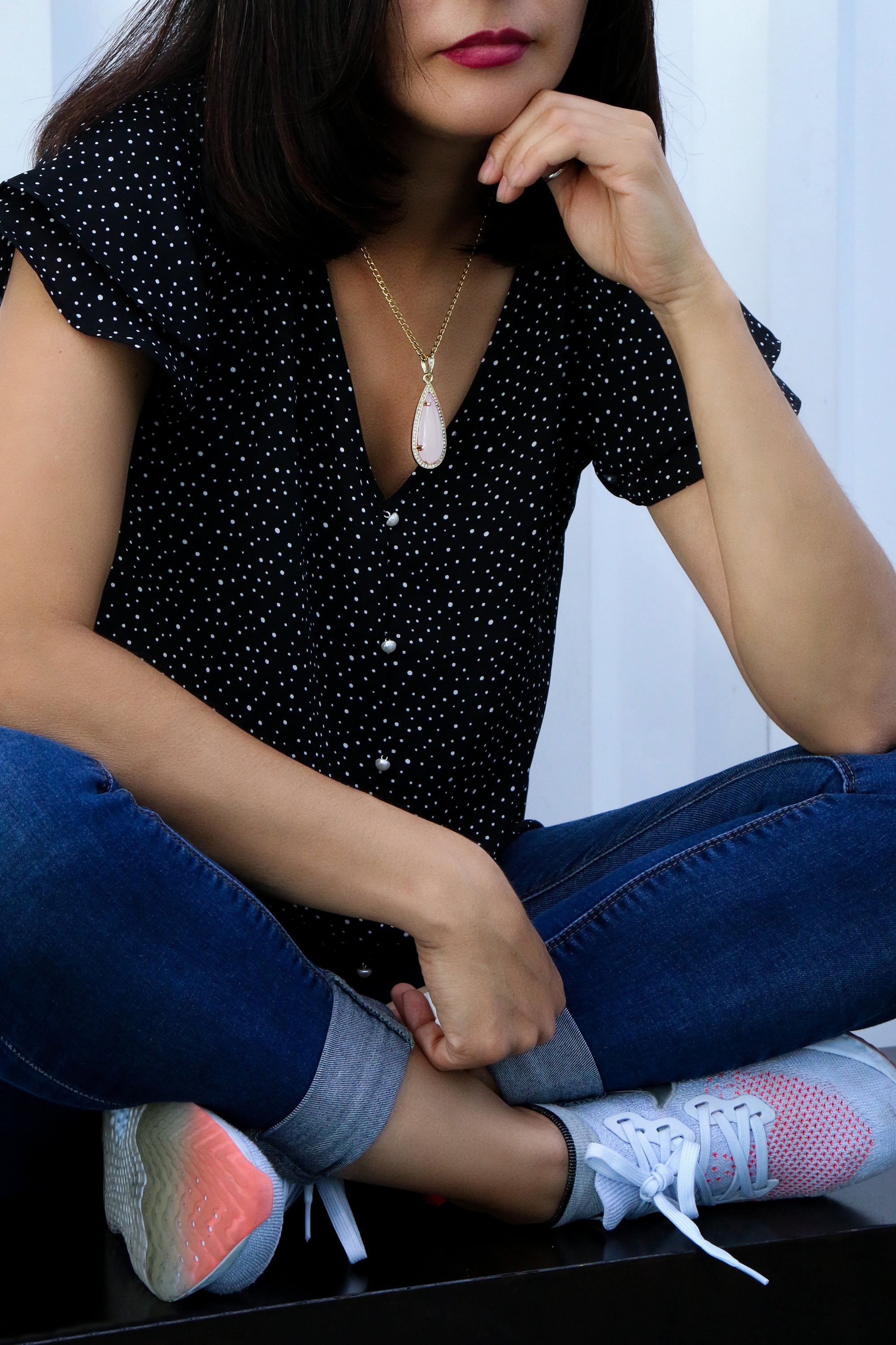 White Tear Women's Jade Cuban Chain Pendant Necklace