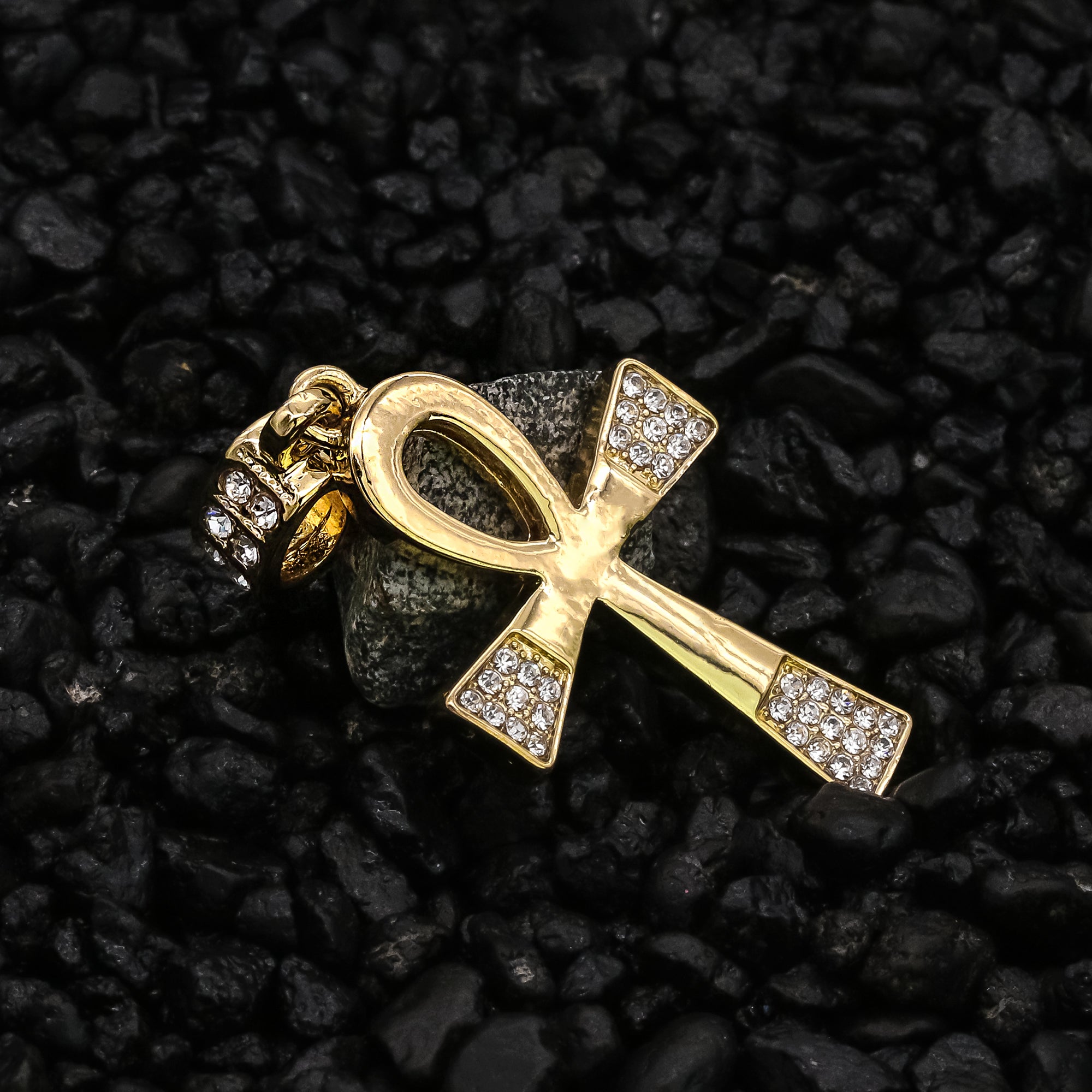 Edge Iced Ankh Pendant 24" Rope Chain Hip Hop 18k Jewelry