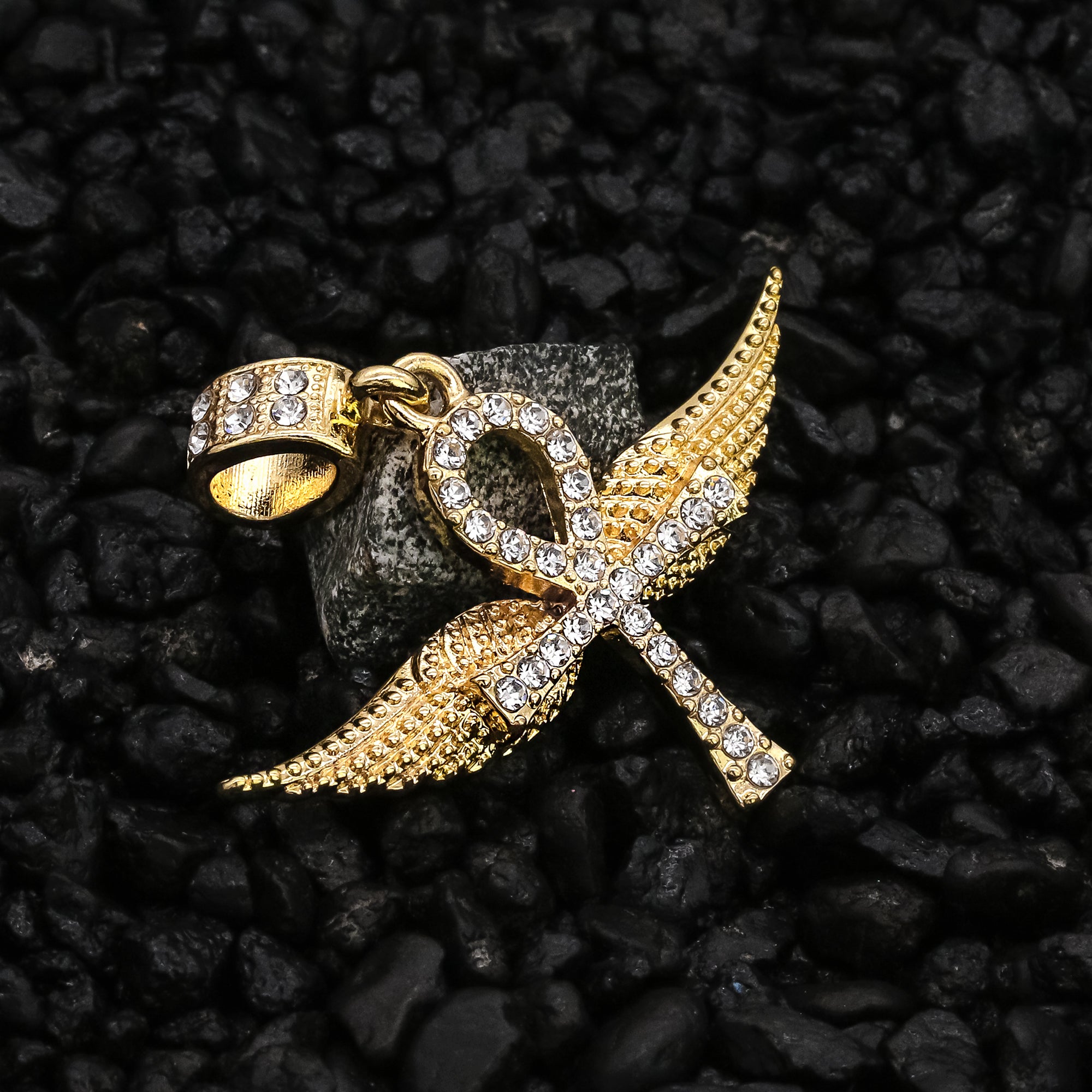 Wing Ankh Pendant 24" Rope Chain Hip Hop 18k Jewelry Necklace