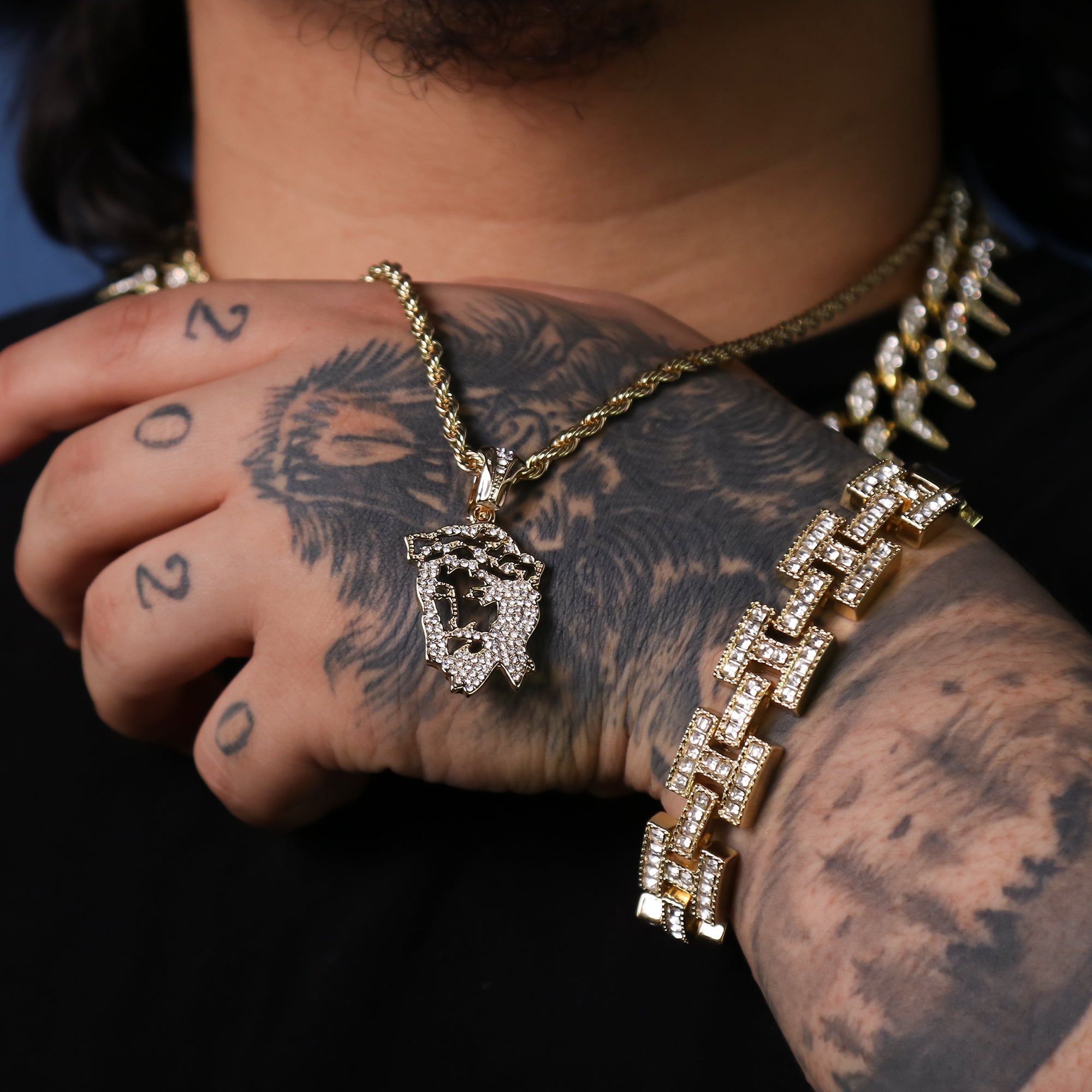 Hollow Jesus Face Pendant 24" Rope Chain Hip Hop 18k Cz Jewelry Necklace