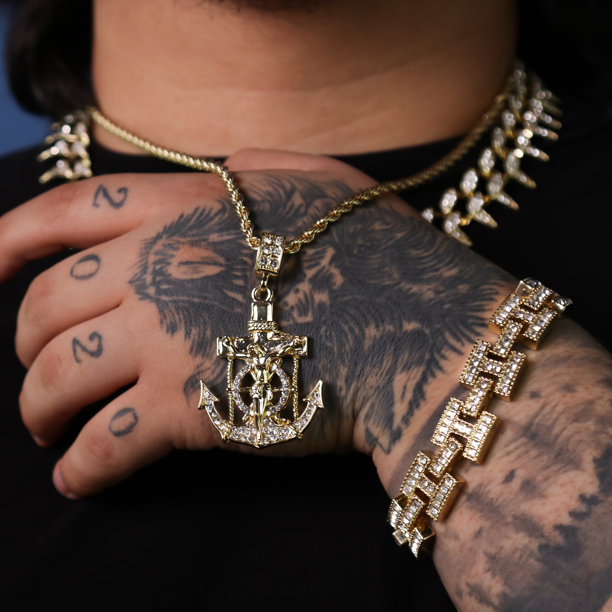 Jesus Anchor Pendant 24" Rope Chain Hip Hop 18k Cz Jewelry Necklace