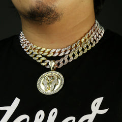 3pc Set Round Pharaoh Gold Pt 18,20" Fully Cz Hip Hop 3 Tone Cuban Choker Chain