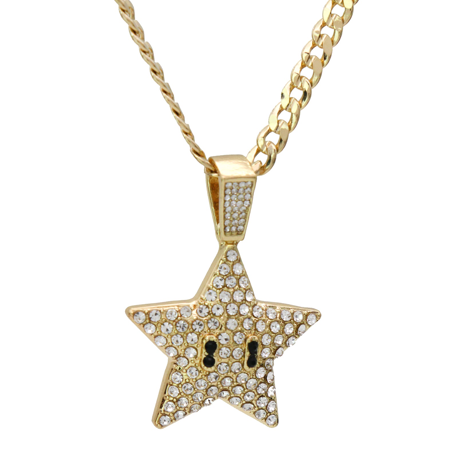 Fully Iced Cartoon Pop Star 14k Gold PT Pendant / 6mm 24" inches Cuban Chain