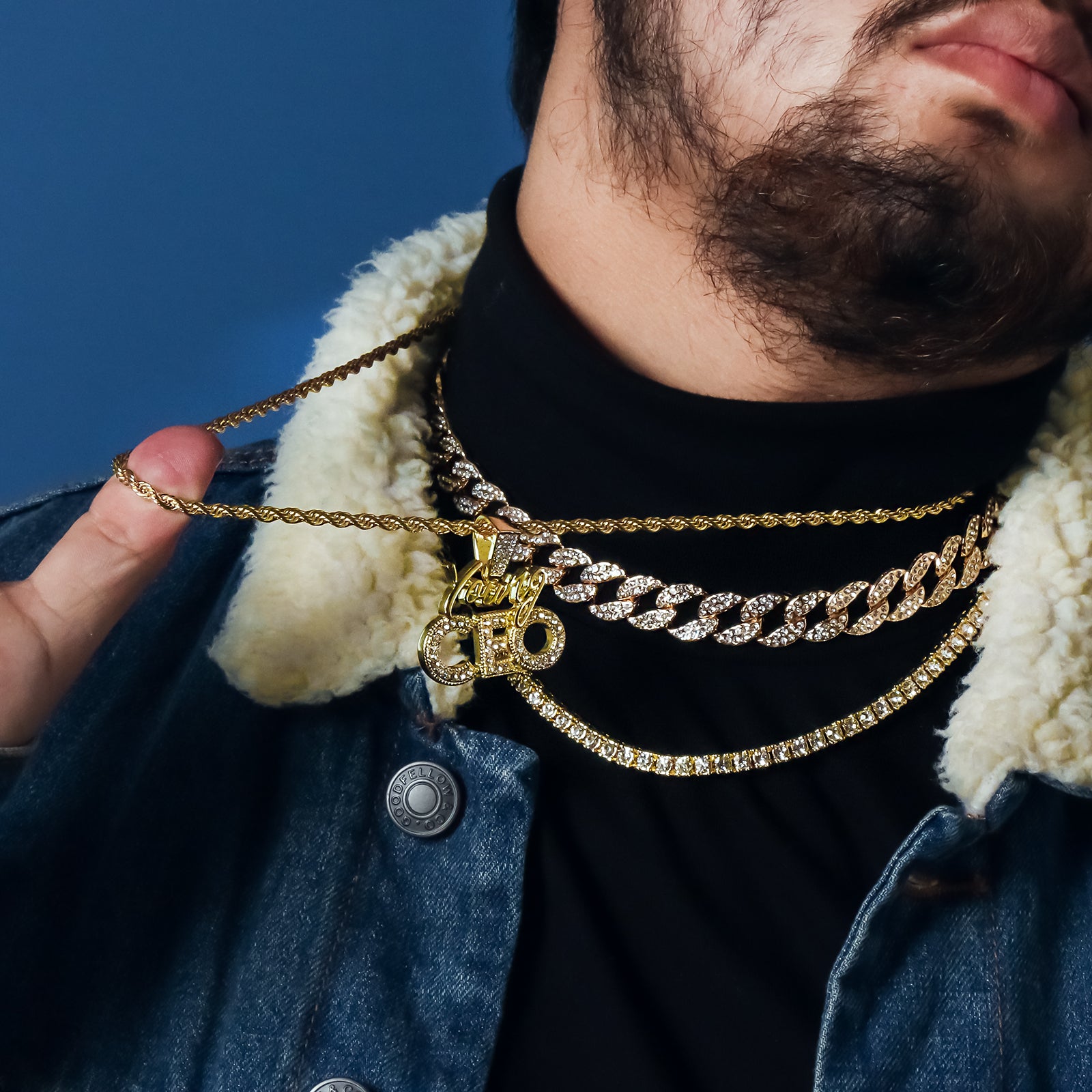 Young CEO 4 Pcs Set Cuban, Tennis Clear Cz & Rope Chain Bundle Gold PT