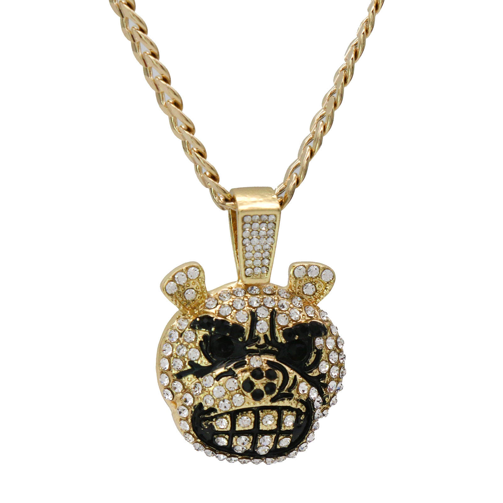 Exquisite Fully Iced Mad Dog Face Head 14k Gold PT Pendant 24" Cuban Chain