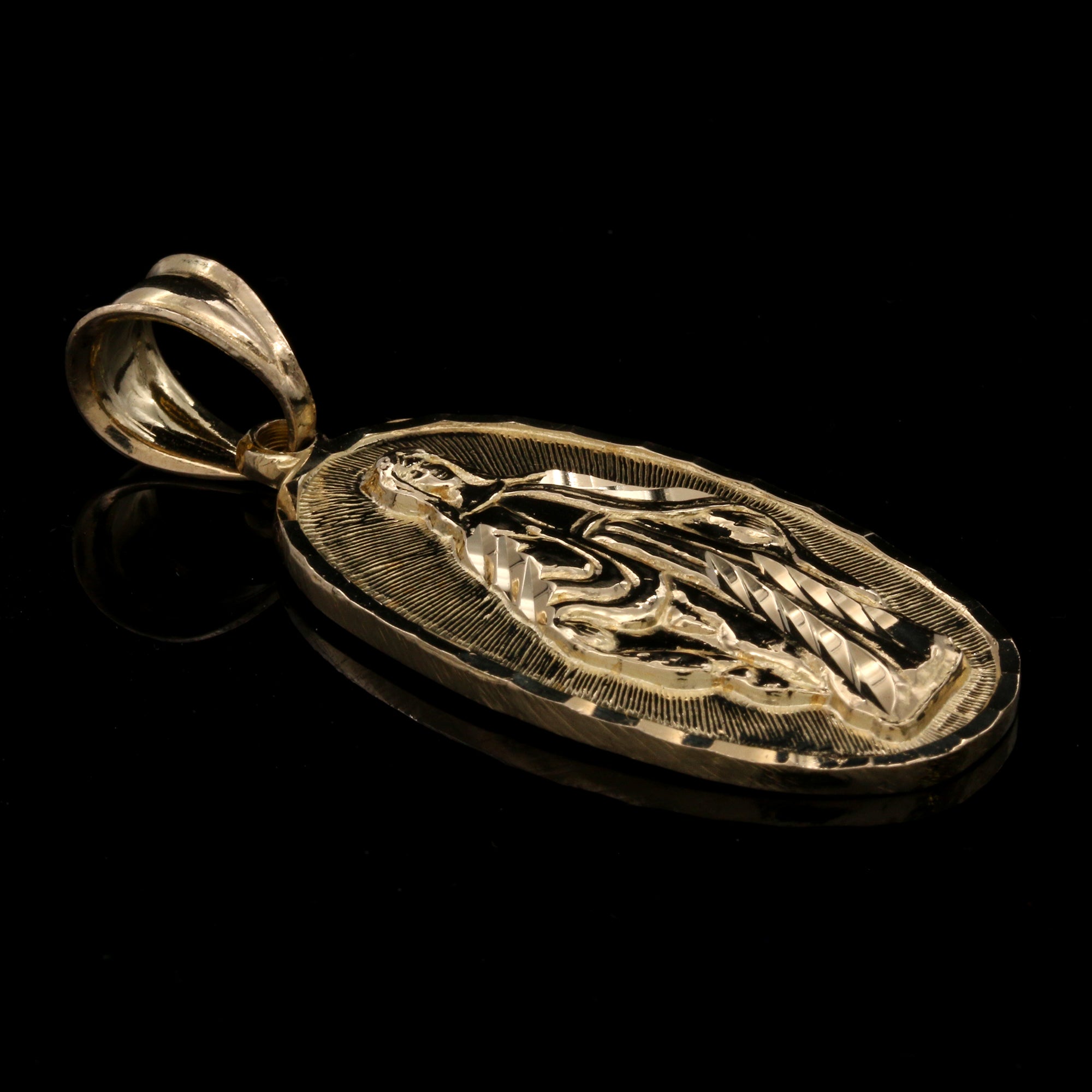 Our Lady Of Guadalupe Diamond Cut Pendant Cuban Chain 14k Gold PT
