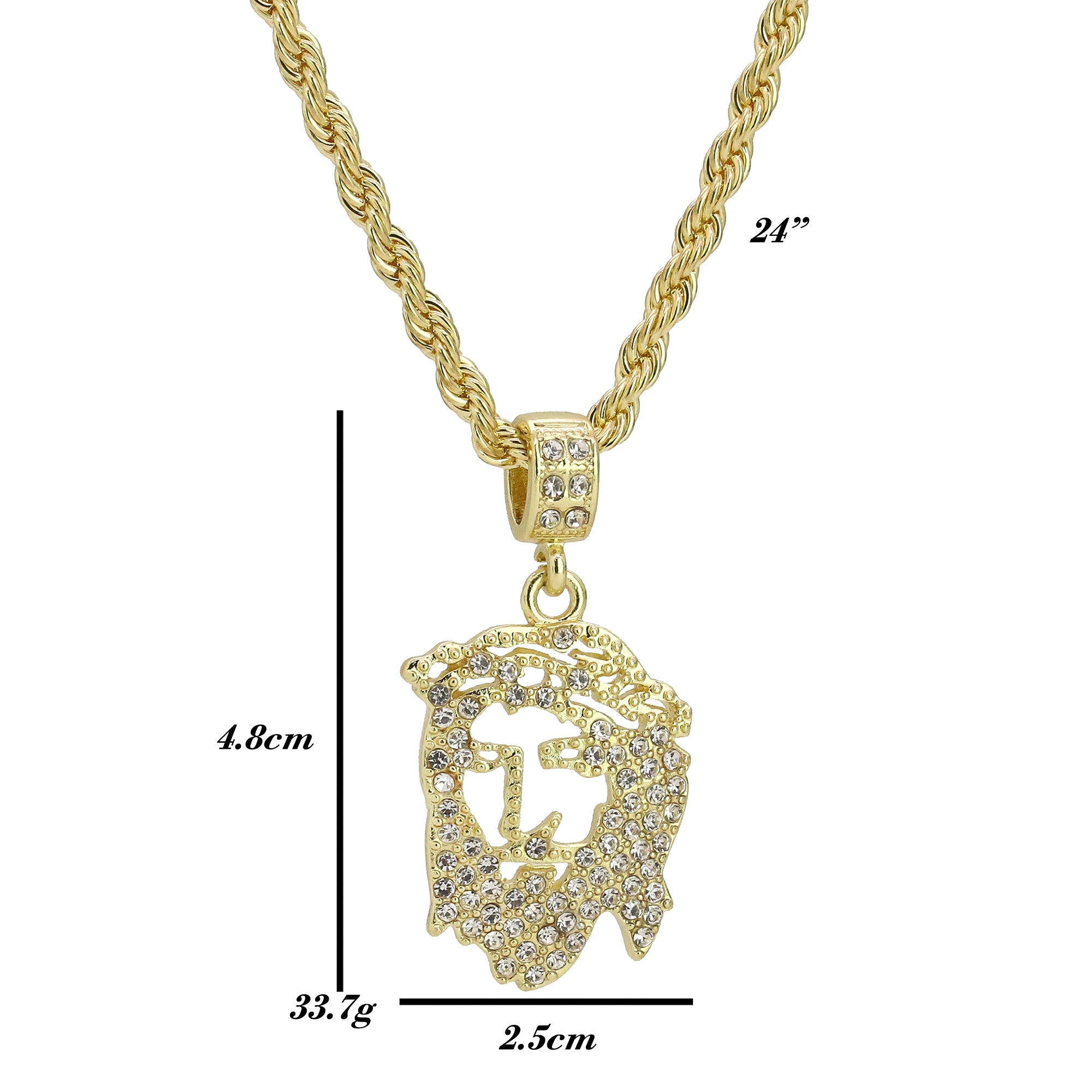 Fully Cz Hollow Jesus Face Pendant 24 Rope Chain Hip Hop 18k Jewelry Necklace JT