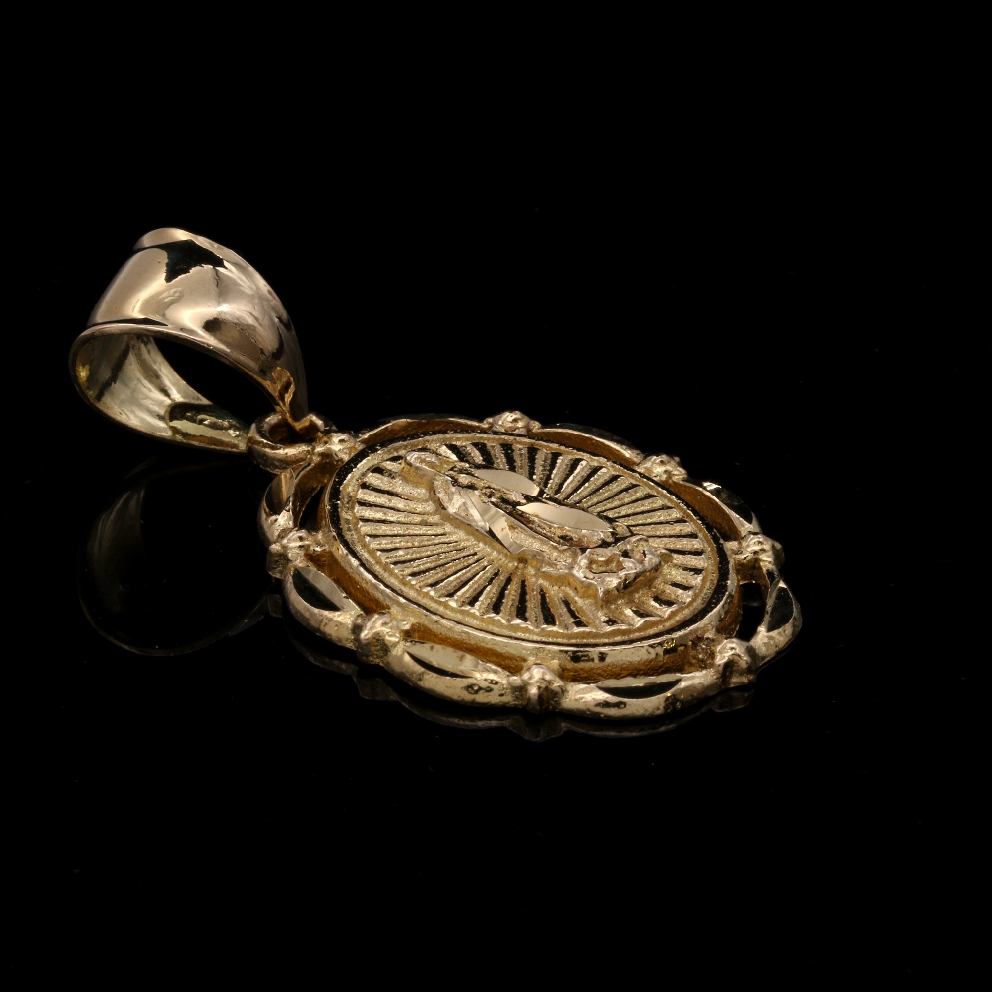 Virgin Mary Diamond Cut Hollow Pendant Cuban Chain 14k Gold PT