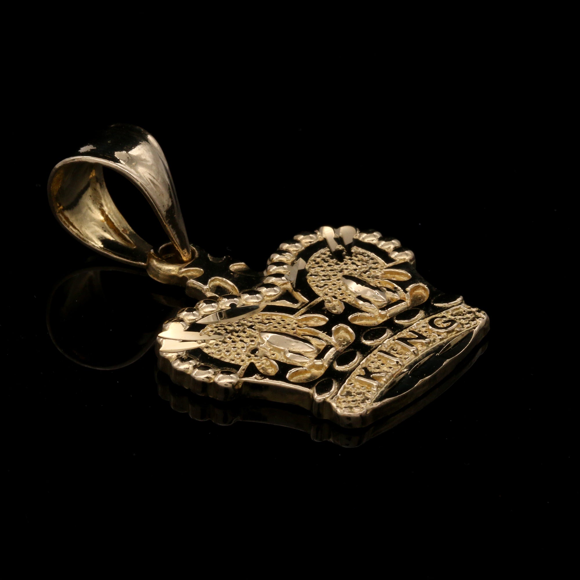 King Crown Diamond Cut Pendant Cuban Chain 14k Gold PT