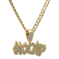 Fully Iced " NO CAP " Fire Letter 14k Gold PT Pendant / 6mm 24" inches Cuban Chain