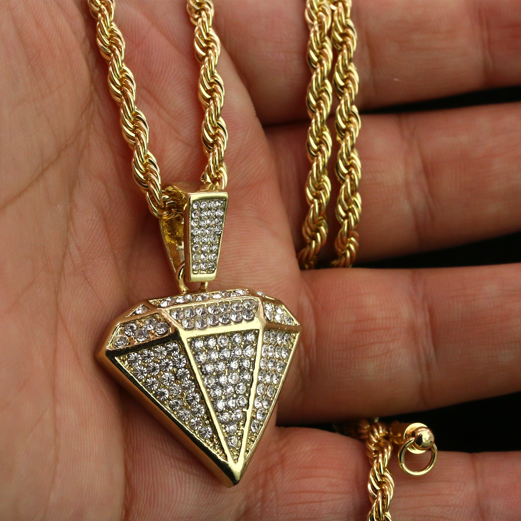 Cz D-Shape Pendant 24" Rope Chain Hip Hop 18k Jewelry Necklace