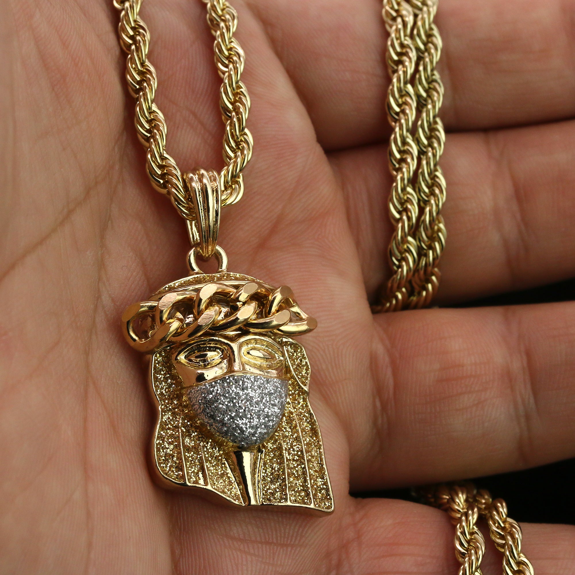 G&S Stardust Ninja Jesus Pendant 24" Rope Chain Hip Hop 18k Jewelry Necklace