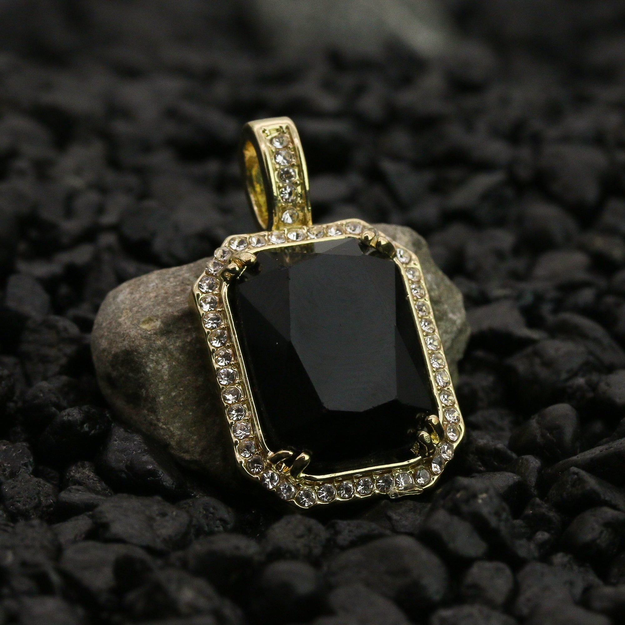 Cz Small Black Ruby Pendant 24" Rope Chain Hip Hop 18k Jewelry Necklace