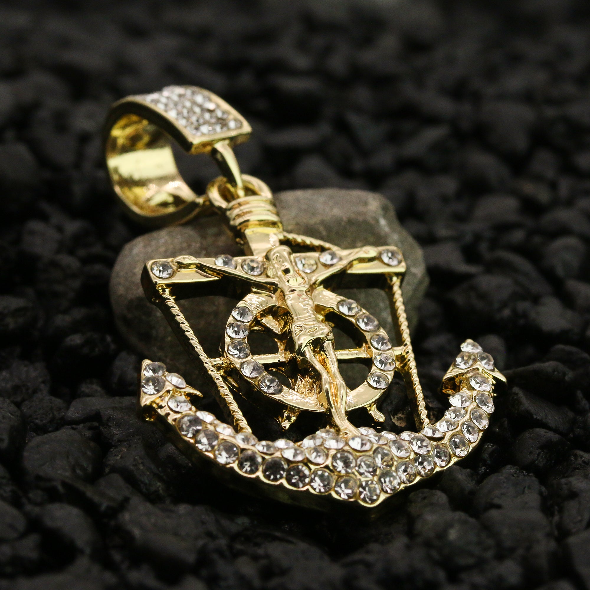 Fully Cz Jesus Anchor Pendant 24" Rope Chain Hip Hop 18k Jewelry Necklace