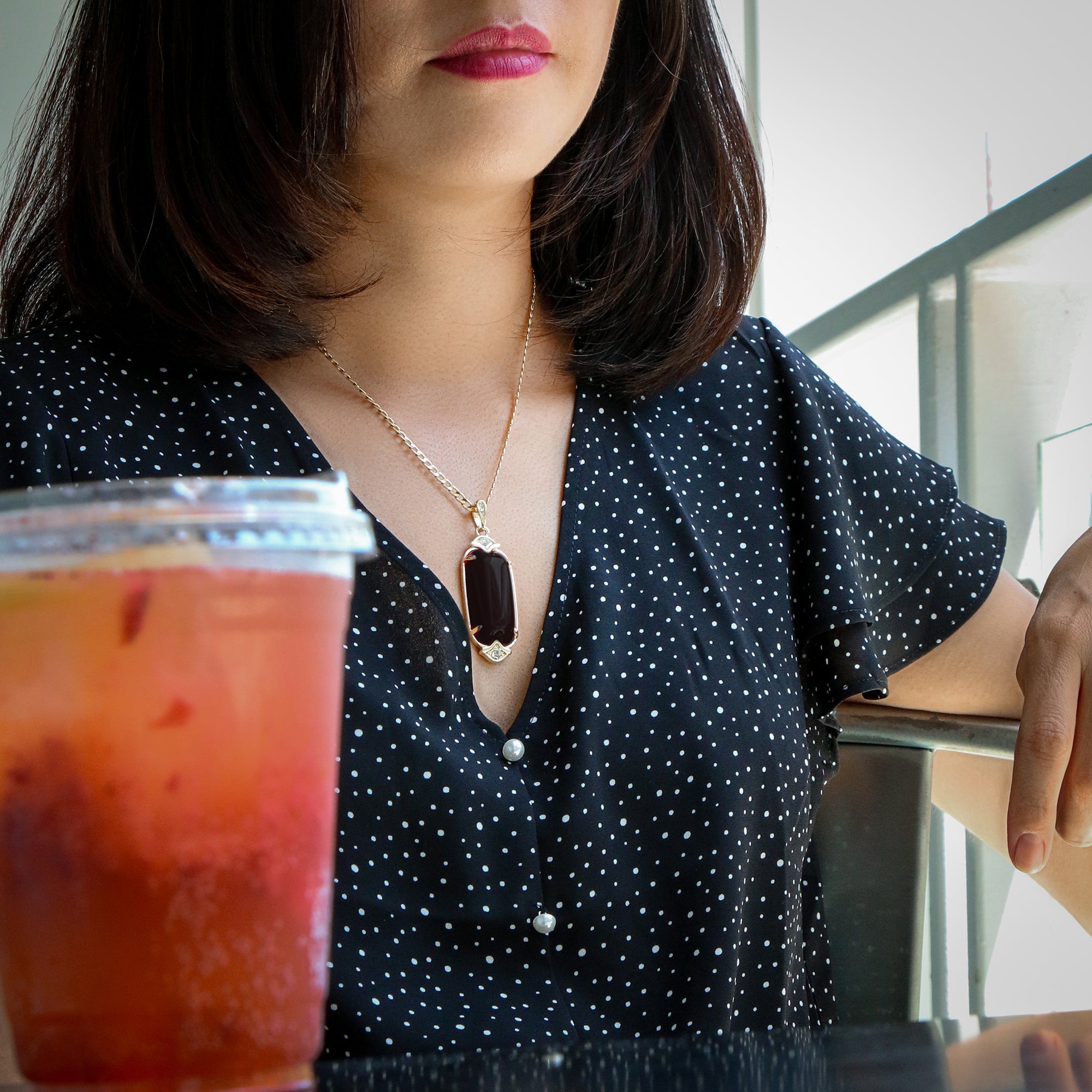 Black Cylinder Women's Jade Chain Pendant Necklace