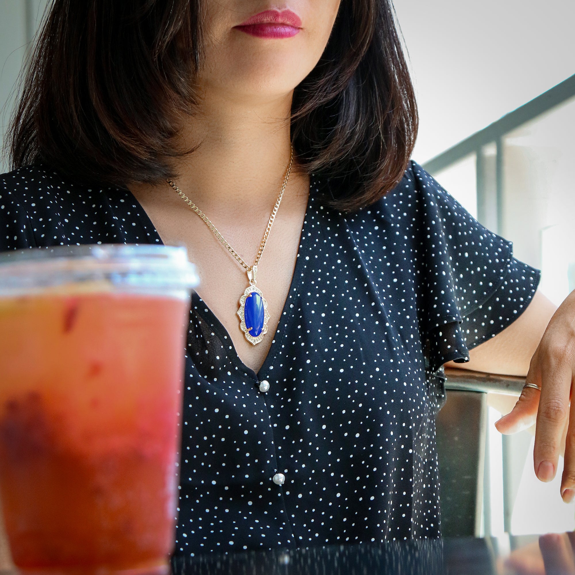 Blue Oval Women's Jade Chain Pendant Necklace