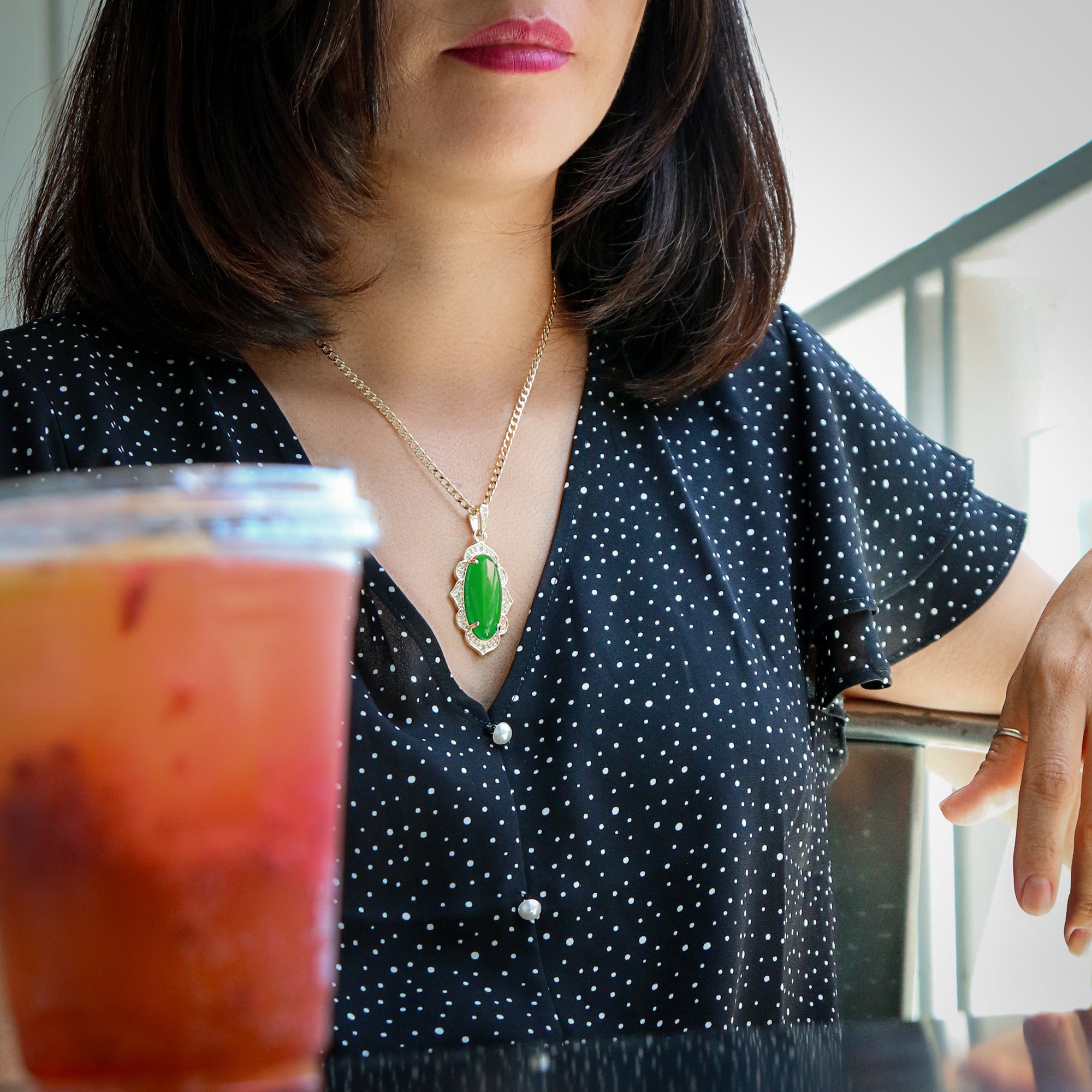 Green Oval Women's Jade Chain Pendant Necklace