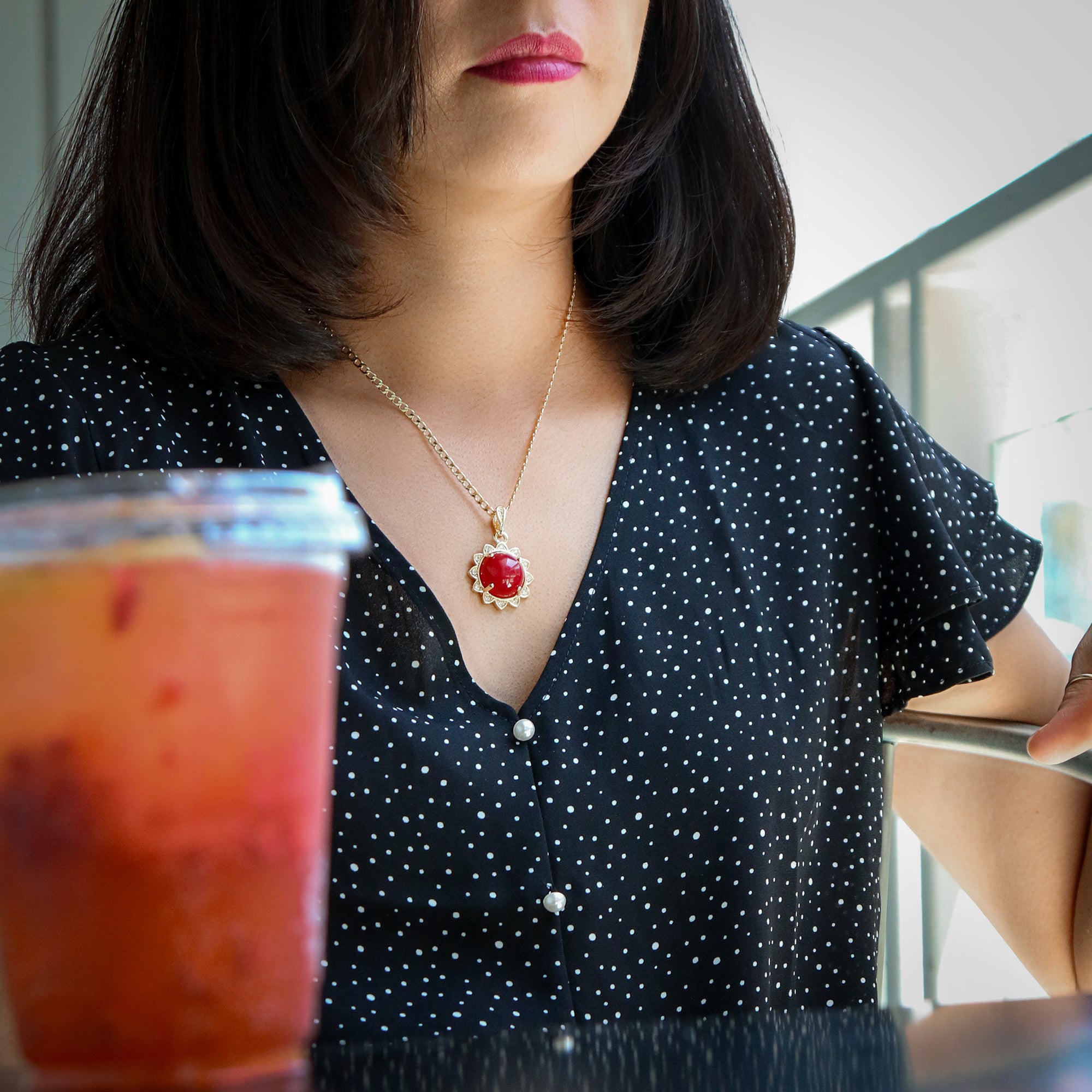 Red Round Women's Jade Chain Pendant Necklace