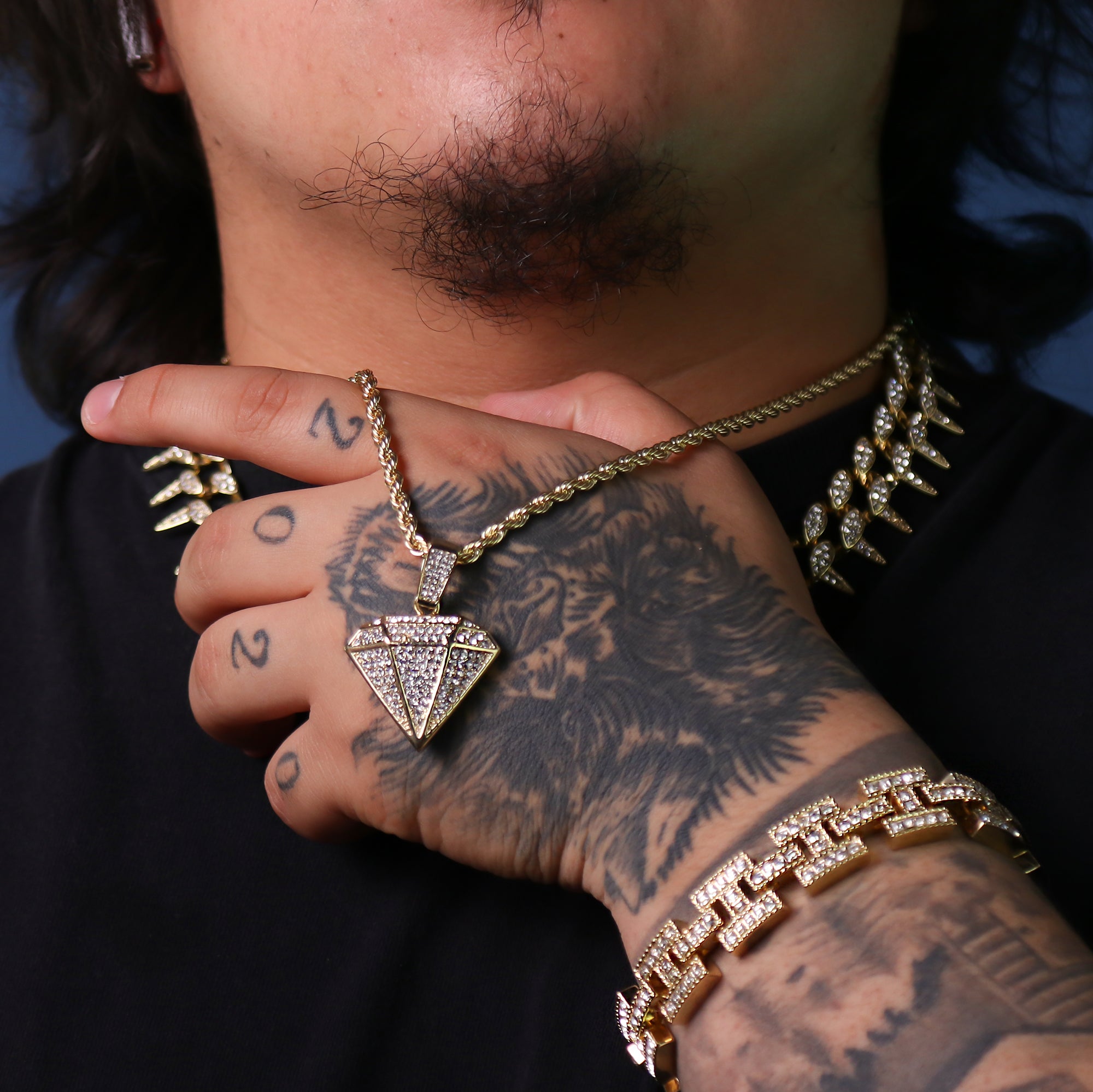 Cz D-Shape Pendant 24" Rope Chain Hip Hop 18k Jewelry Necklace