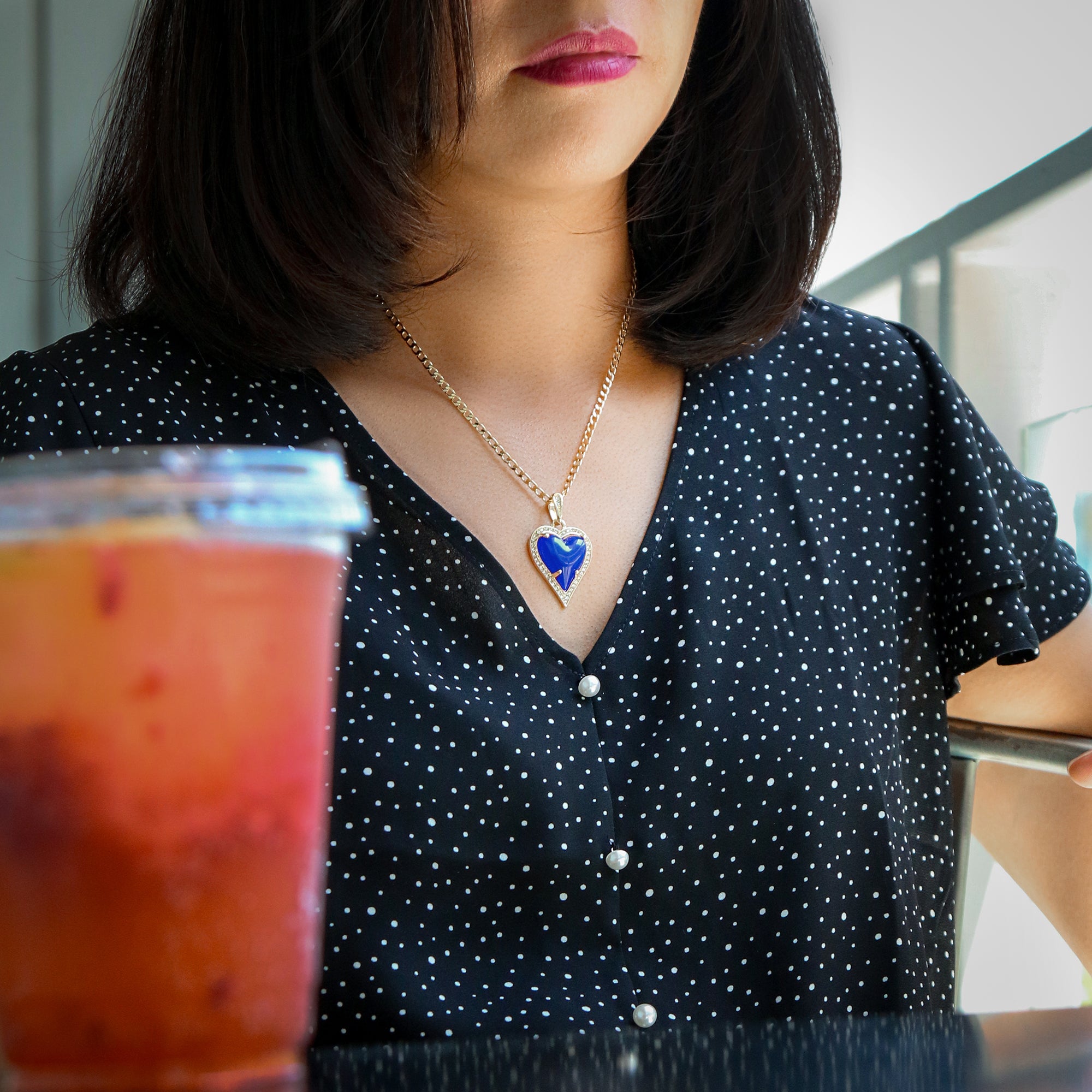 Blue Heart Women's Jade Chain Pendant Necklace