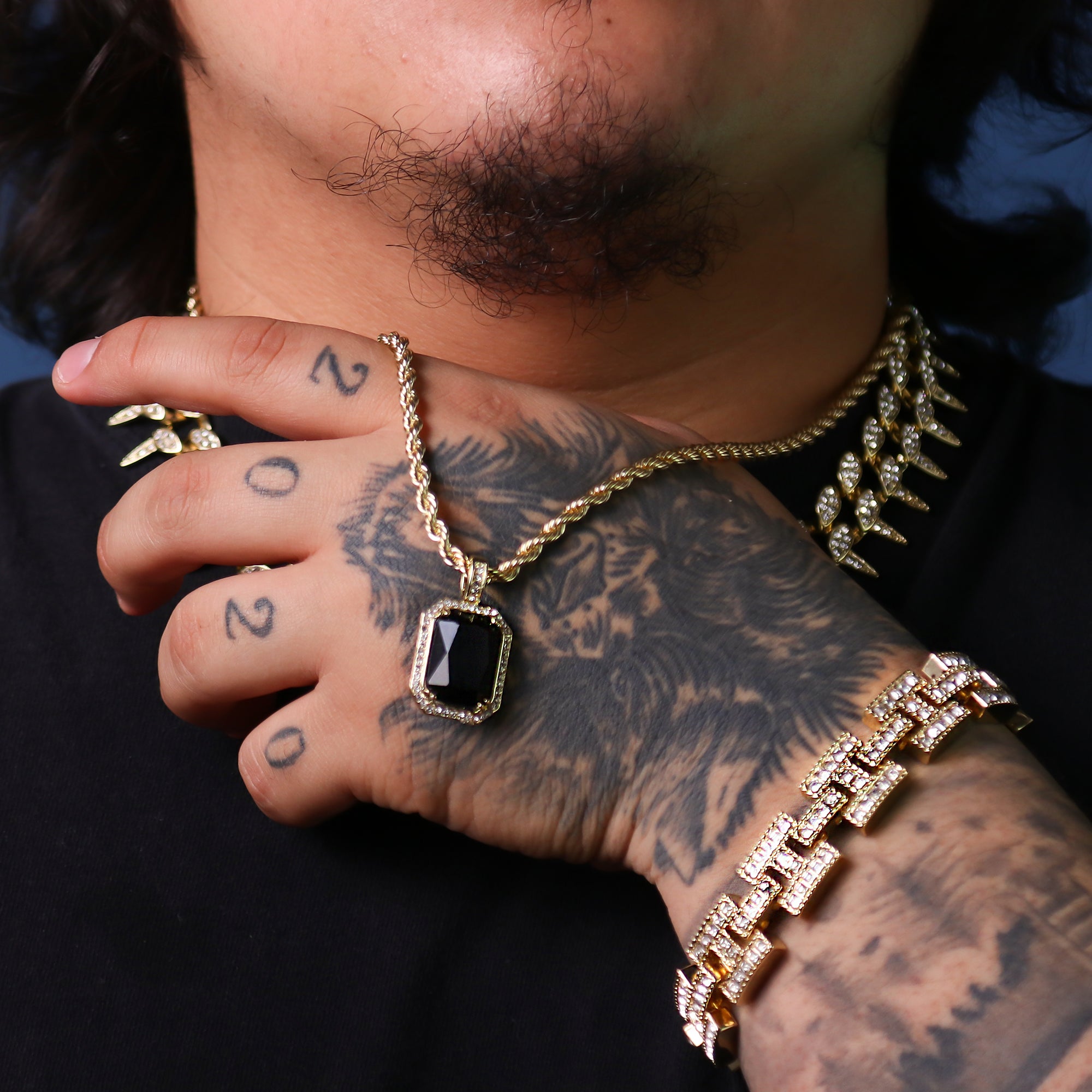 Cz Small Black Ruby Pendant 24" Rope Chain Hip Hop 18k Jewelry Necklace
