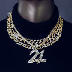 4 Pcs Cz 21 Set Exotic Spike Cuban Chain, Tennis Chain & Miami Cuban Chain Bundle Gold PT