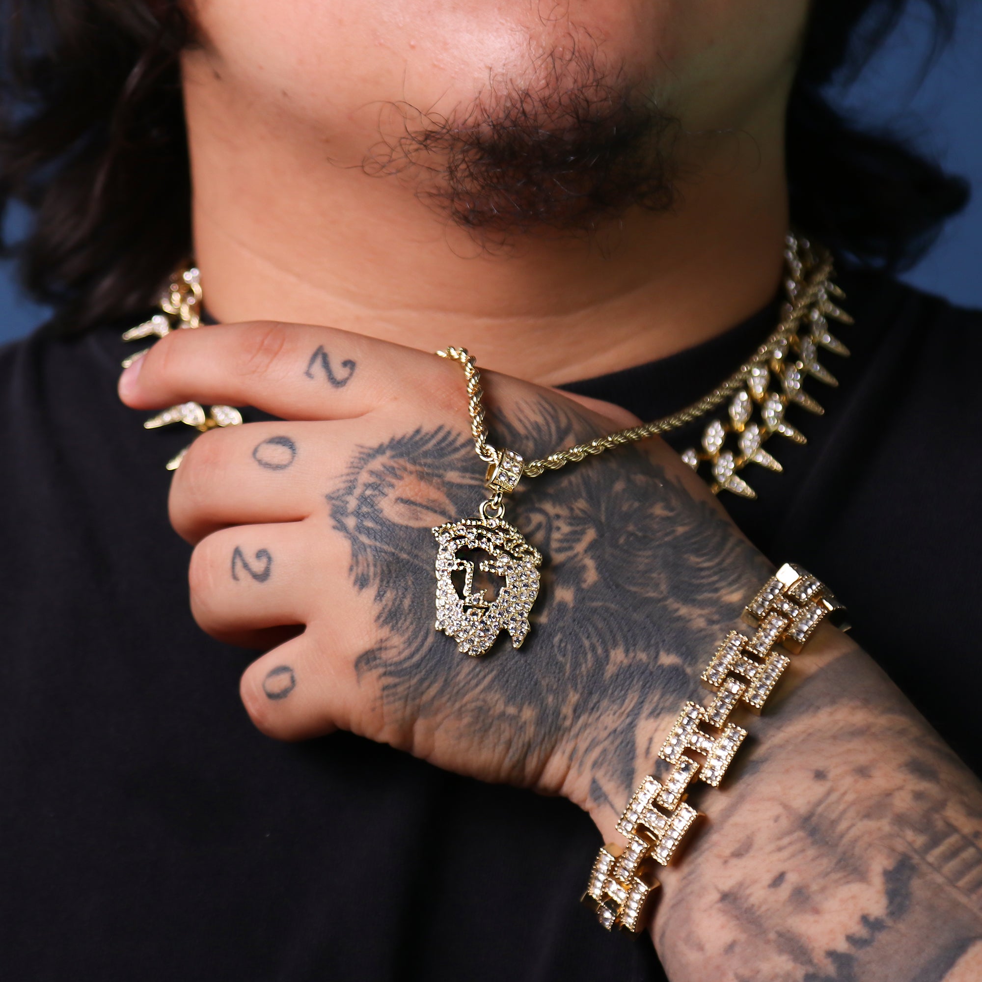 Fully Cz Hollow Jesus Face Pendant 24 Rope Chain Hip Hop 18k Jewelry Necklace JT