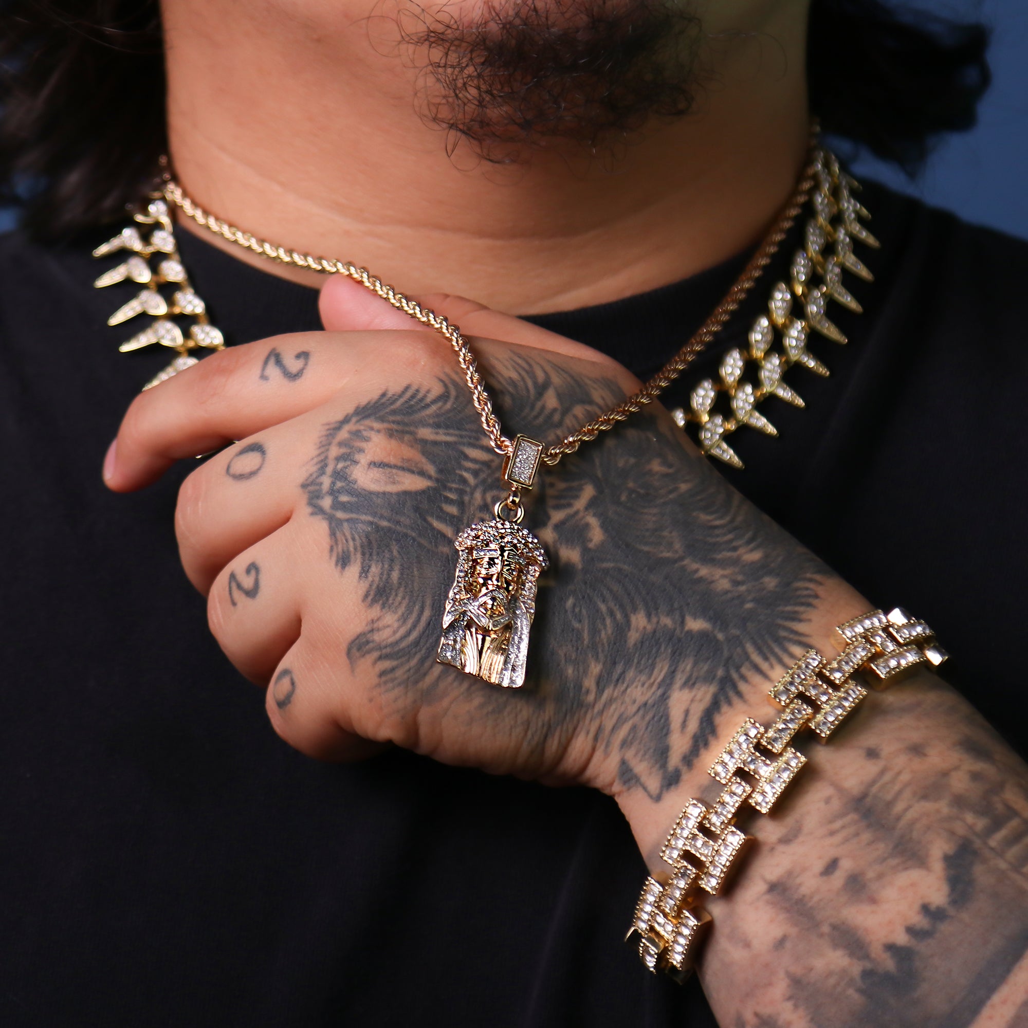 Cz/Stardust Jesus Face Pendant 24" Rope Chain Hip Hop 18k Jewelry Necklace