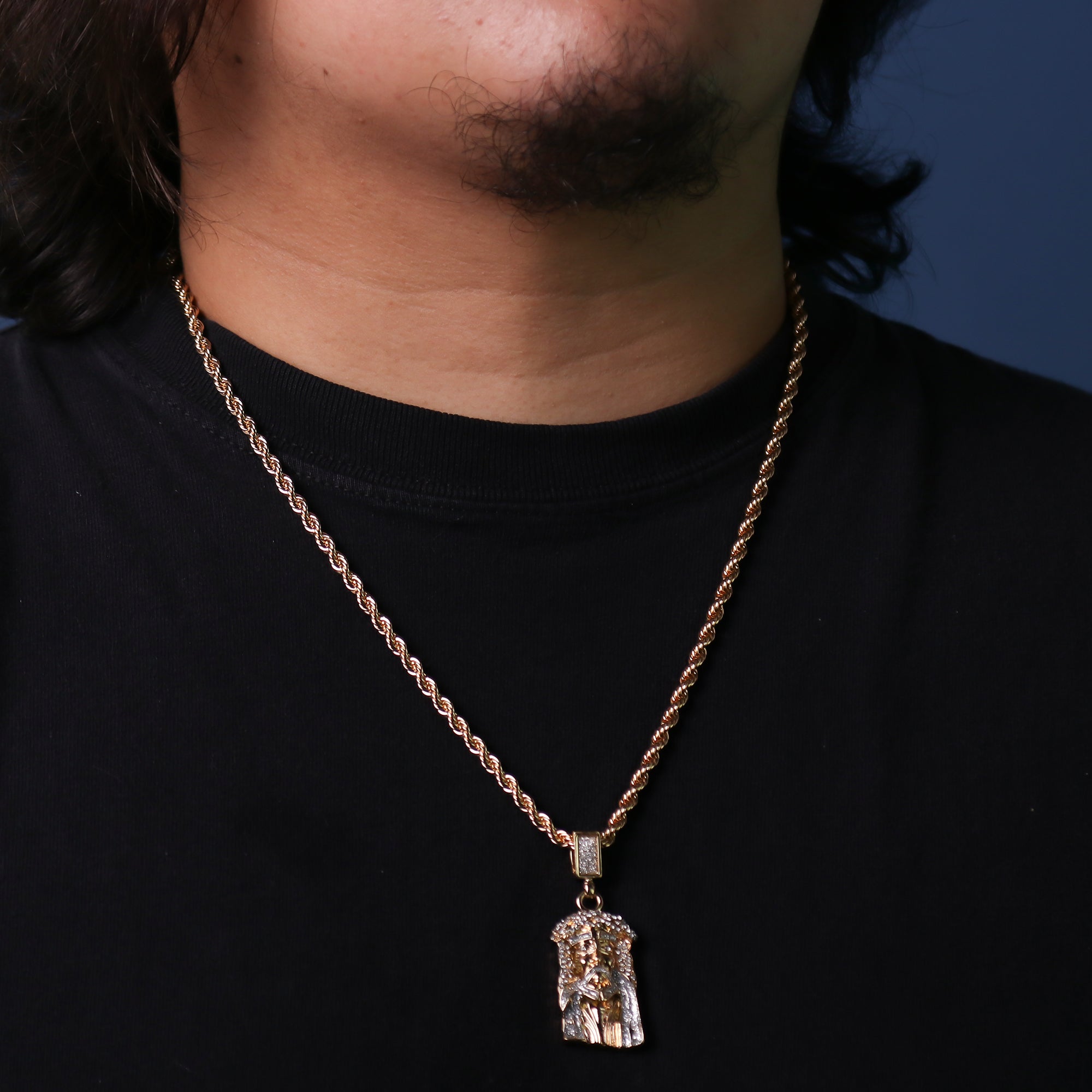 Cz/Stardust Jesus Face Pendant 24" Rope Chain Hip Hop 18k Jewelry Necklace