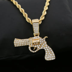 Fully Cz Revolver & Huggie Hoop Revolver Gun Earrings 14k Gold Plated 4mm 24" Rope Chain