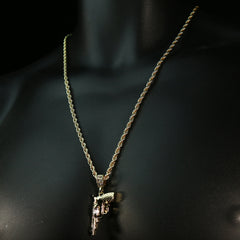 Revolver Gun & Huggie Hoop Revolver Gun Dangle Earrings 14k Gold Plated 4mm 24" Rope