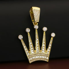 4 Pcs Cz Crown Set Exotic Spike Cuban Chain, Tennis Chain & Miami Cuban Chain Bundle Gold PT