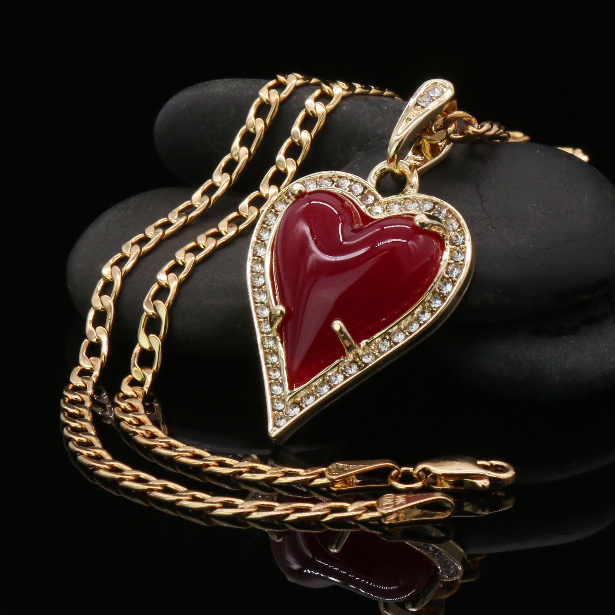 Red Heart Women's Jade Chain Pendant Necklace