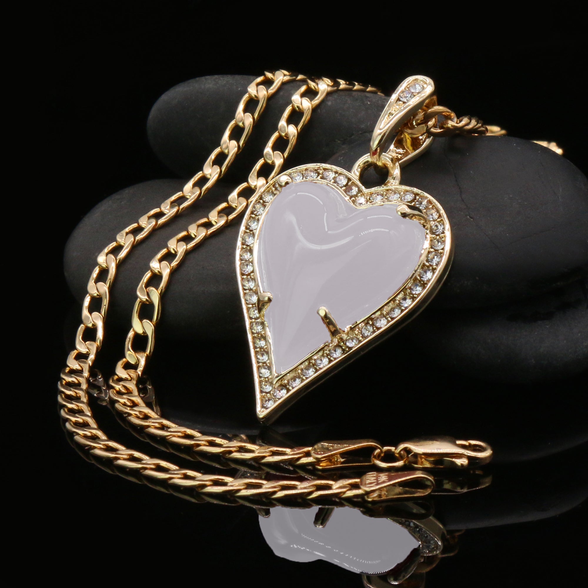 White Heart Women's Jade Chain Pendant Necklace