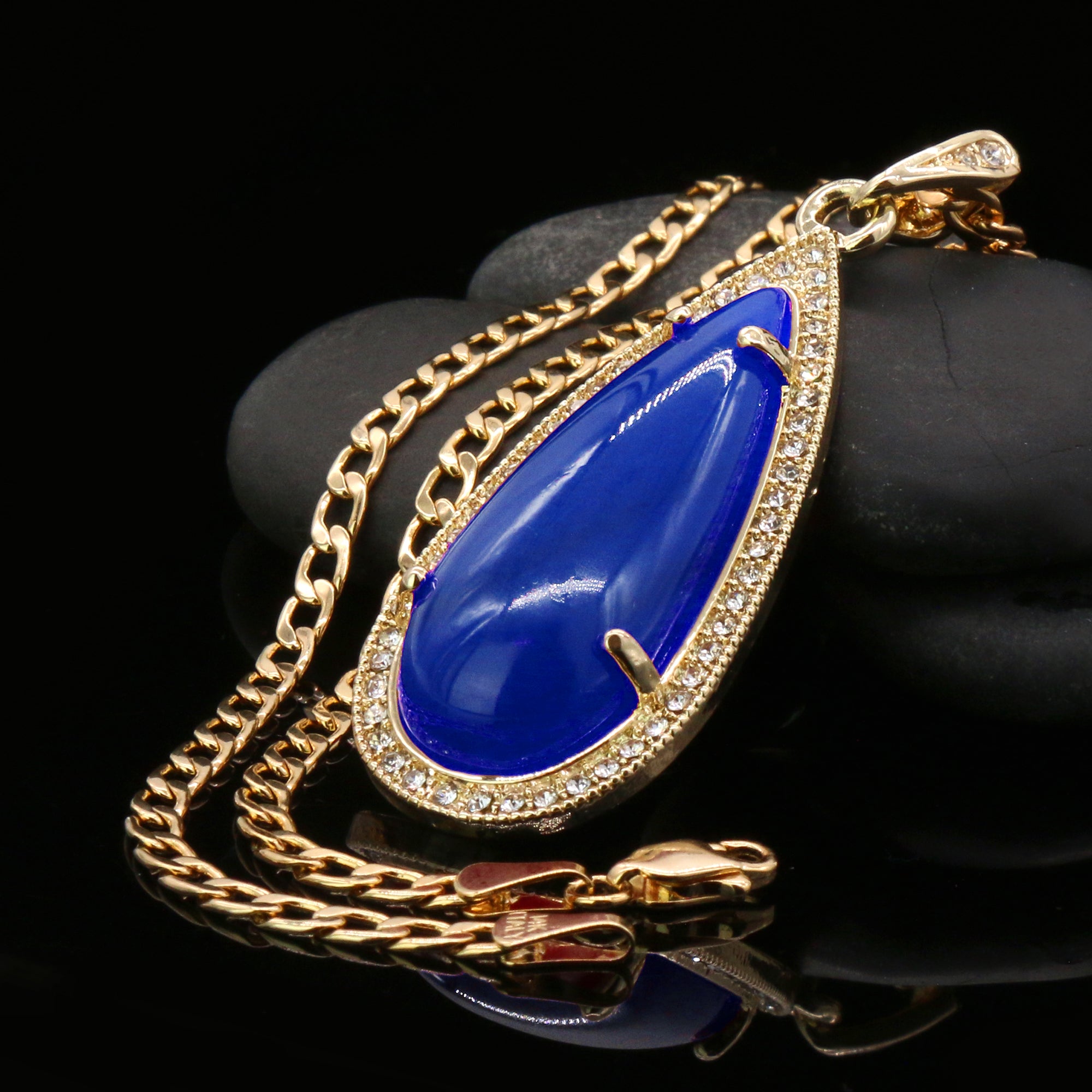 Blue Tear Women's Jade Cuban Chain Pendant Necklace