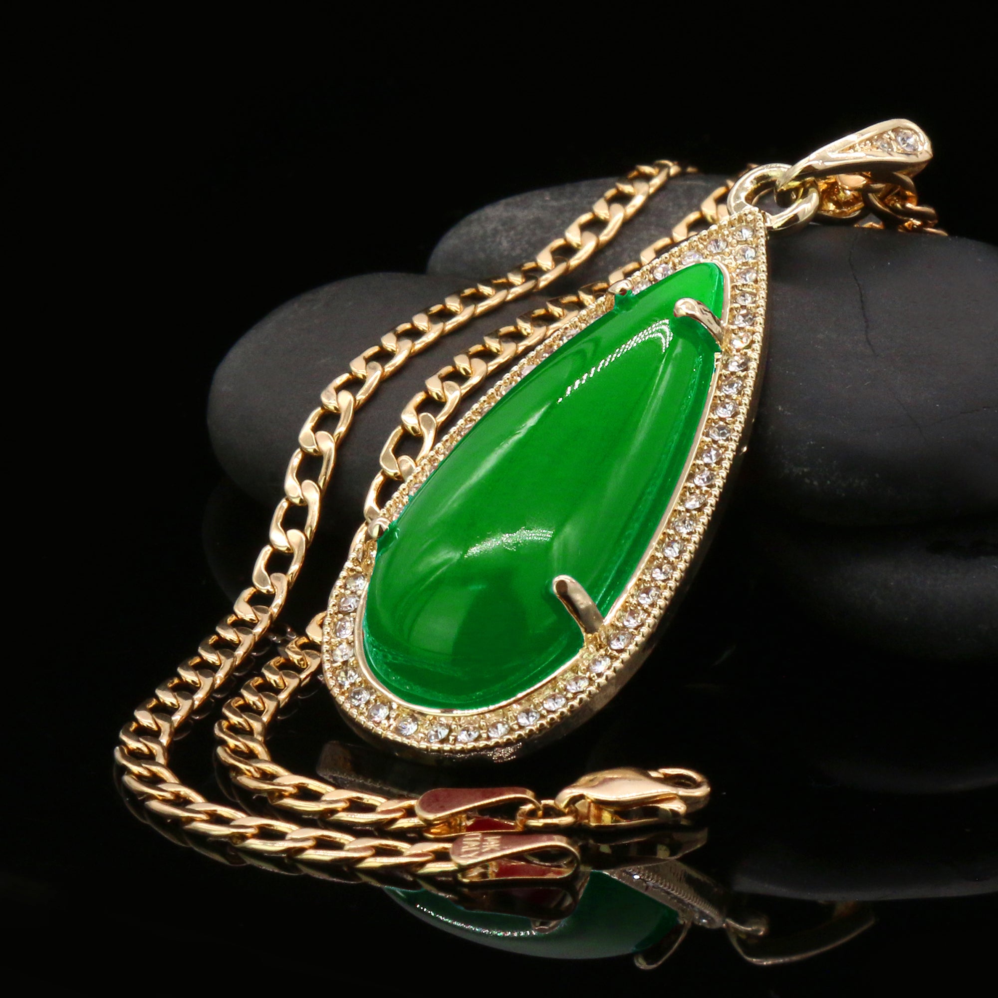 Green Tear Women's Jade Cuban Chain Pendant Necklace
