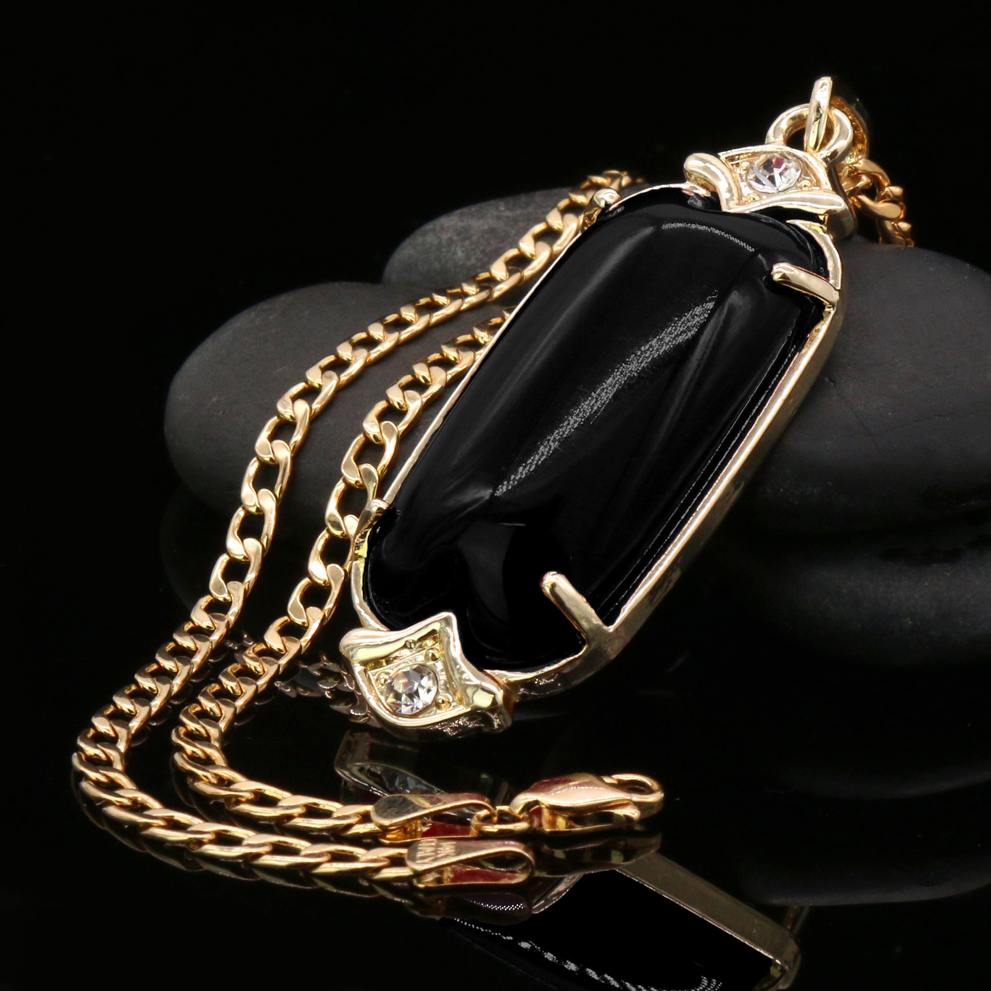 Black Cylinder Women's Jade Chain Pendant Necklace