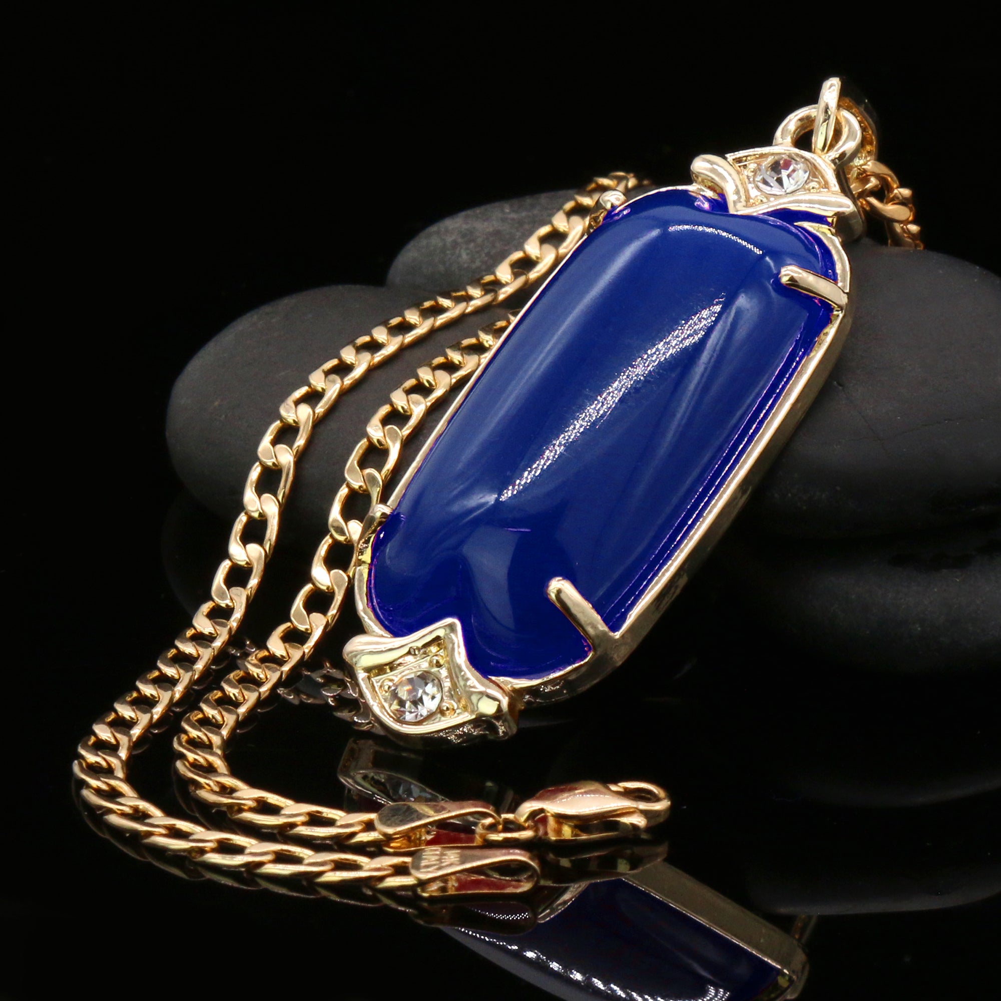 Blue Cylinder Women's Jade Chain Pendant Necklace