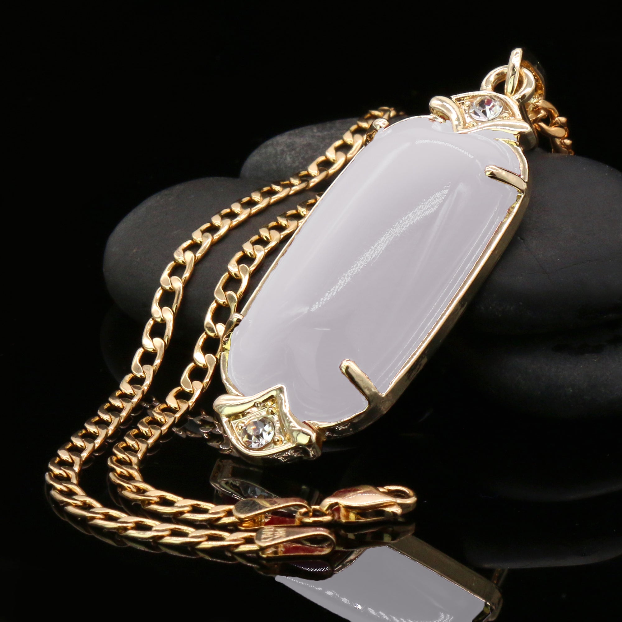 White Cylinder Women's Jade Chain Pendant Necklace