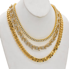 14k Chain 3pcs Bundle 18" Tennis Choker 20" Puff Mariner  & 24" Miami Cuban Chain